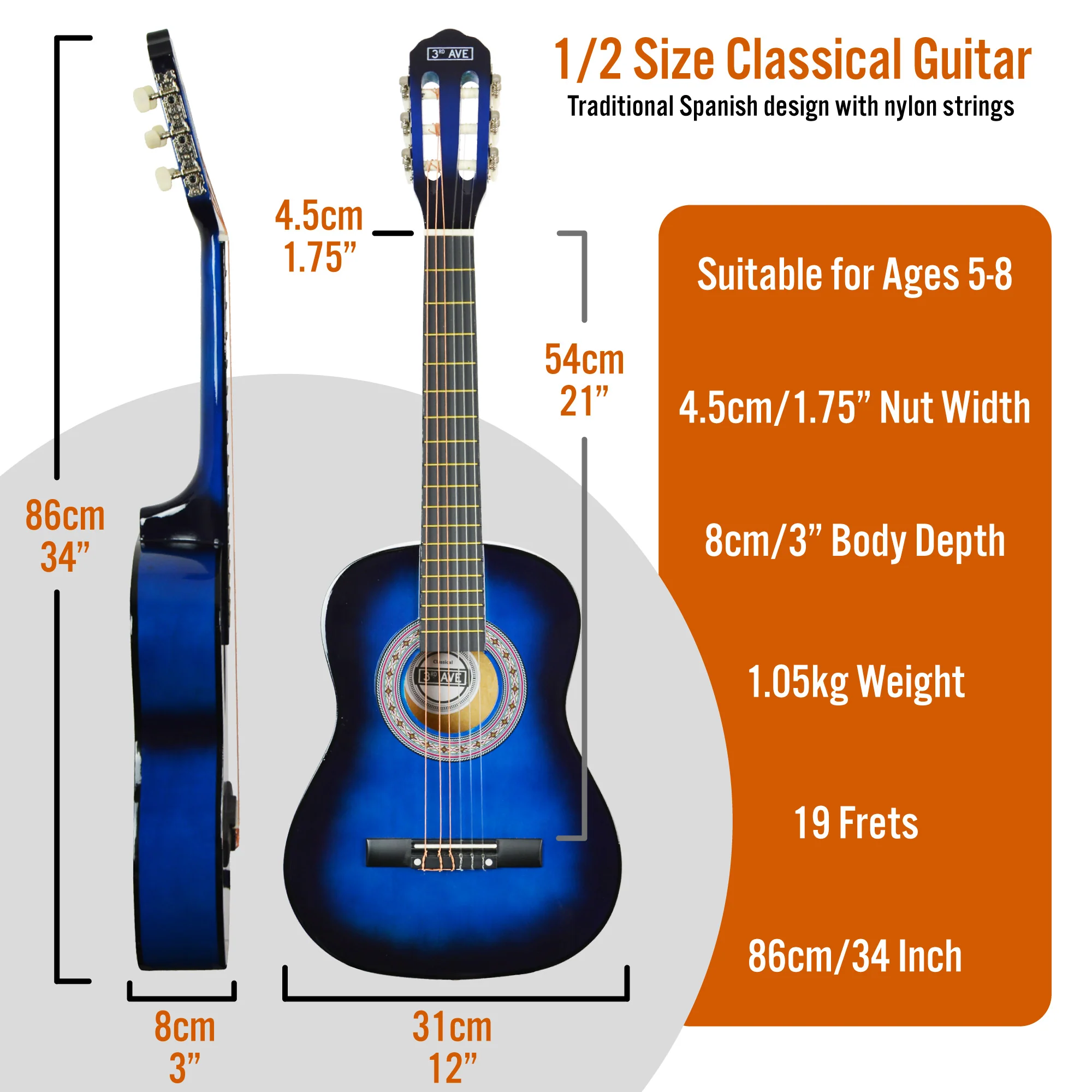 3rd Avenue 1/2 Size Classical Guitar Pack - Image 10