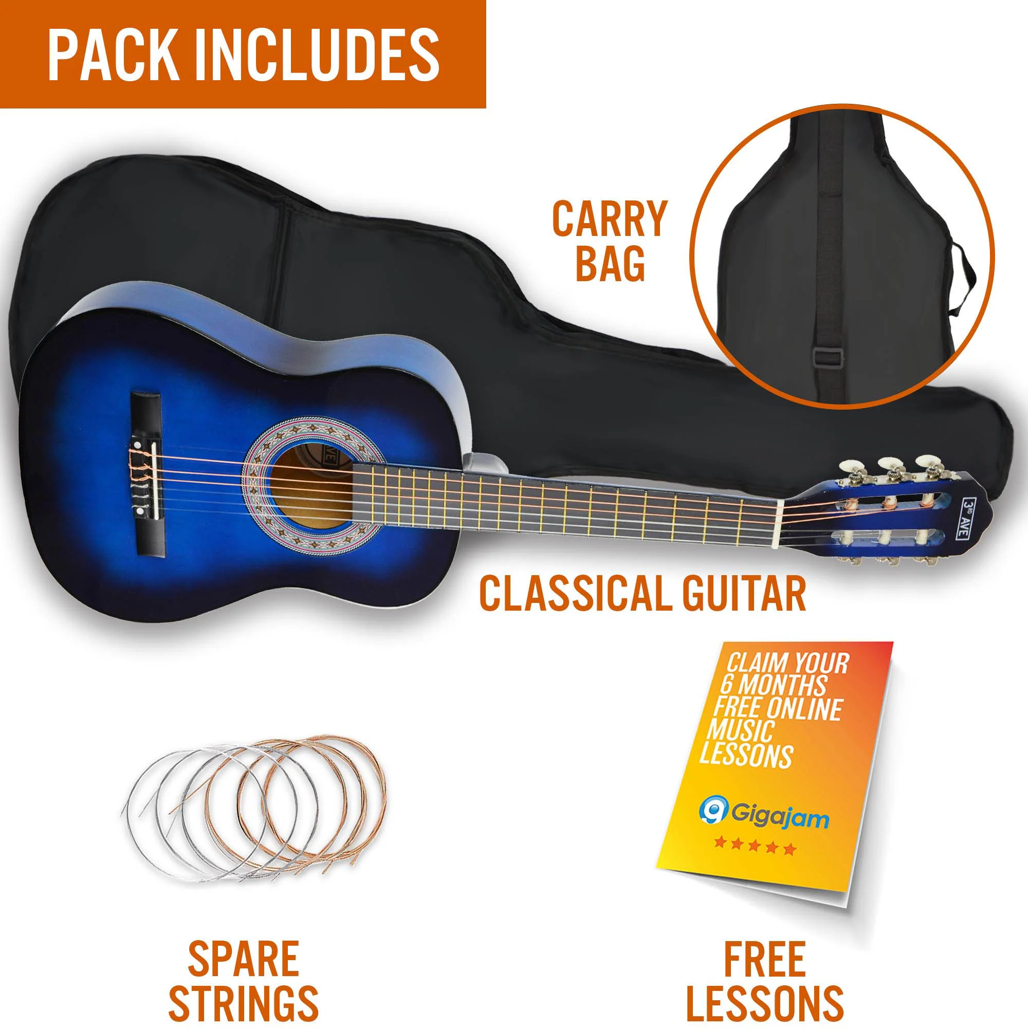 3rd Avenue 1/2 Size Classical Guitar Pack - Image 11