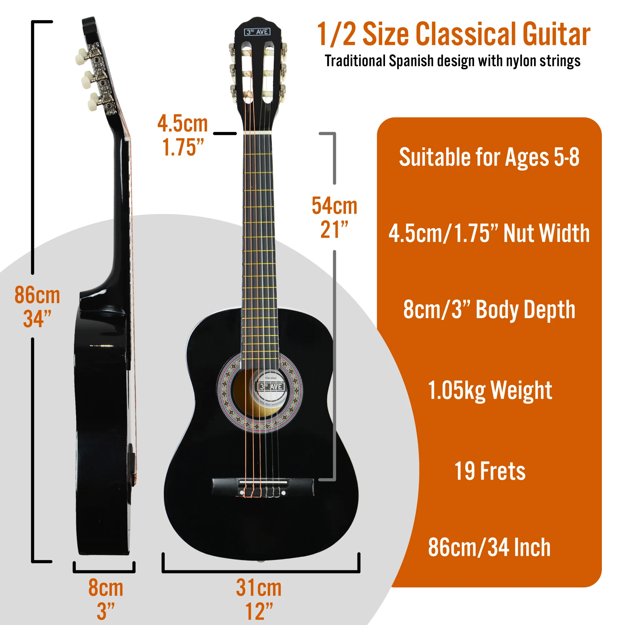 3rd Avenue 1/2 Size Classical Guitar Pack - Image 15