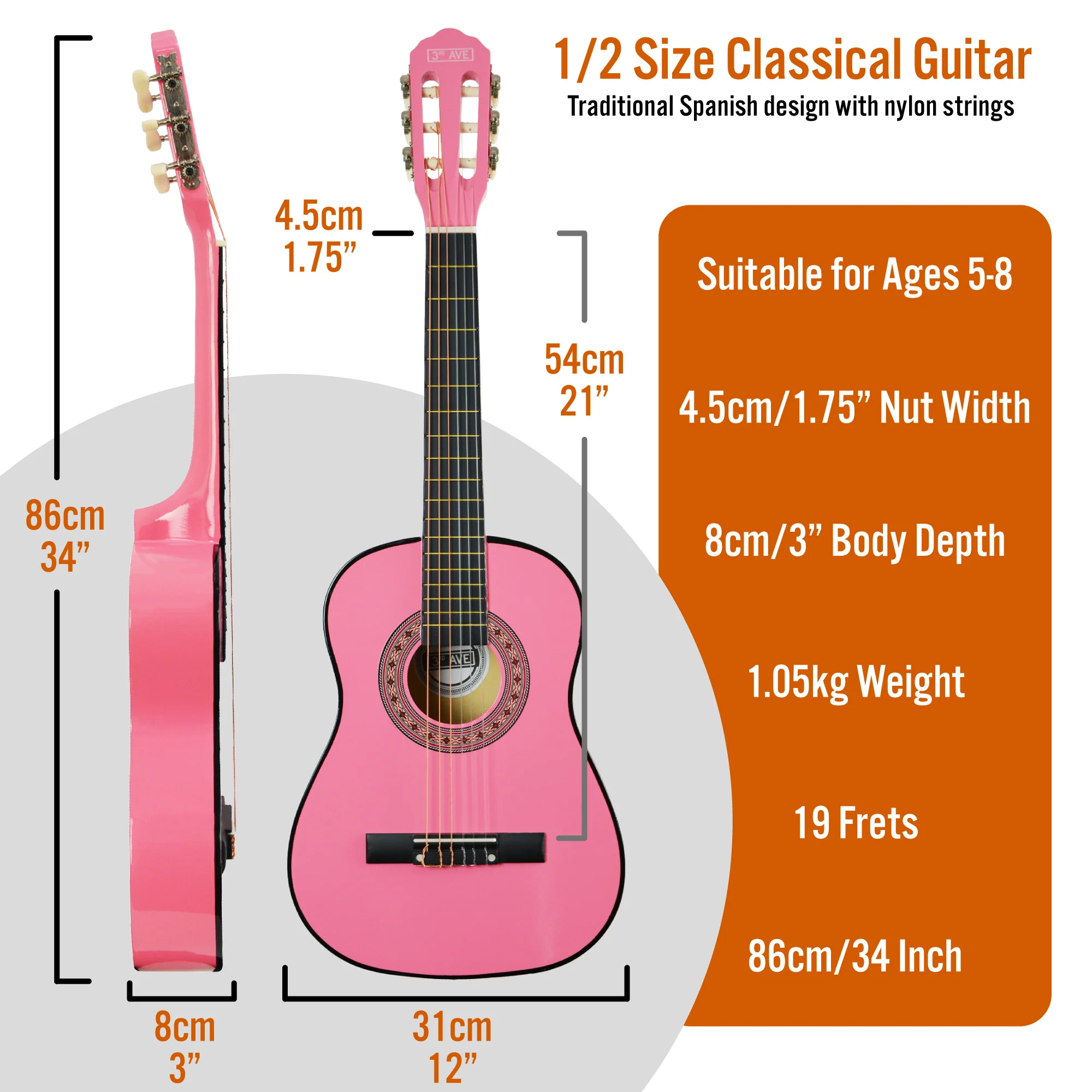 3rd Avenue 1/2 Size Classical Guitar Pack - Image 20