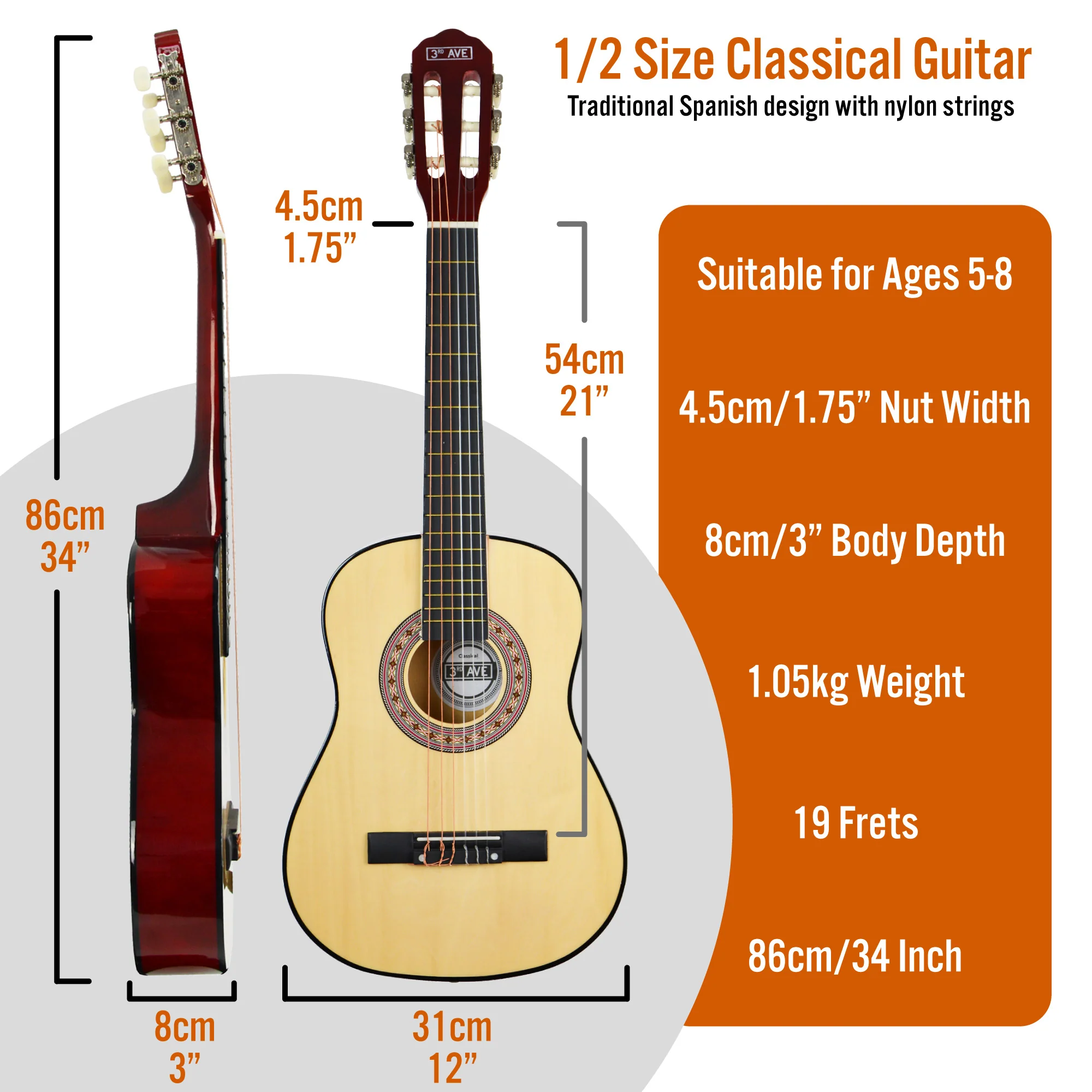 3rd Avenue 1/2 Size Classical Guitar Pack - Image 5