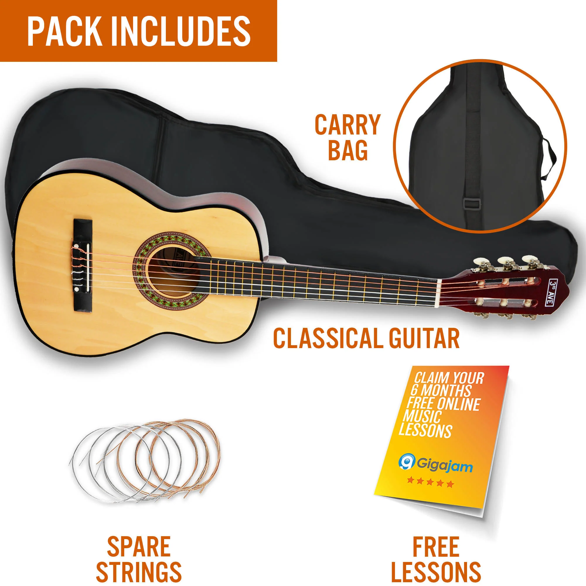 3rd Avenue 1/2 Size Classical Guitar Pack - Image 6