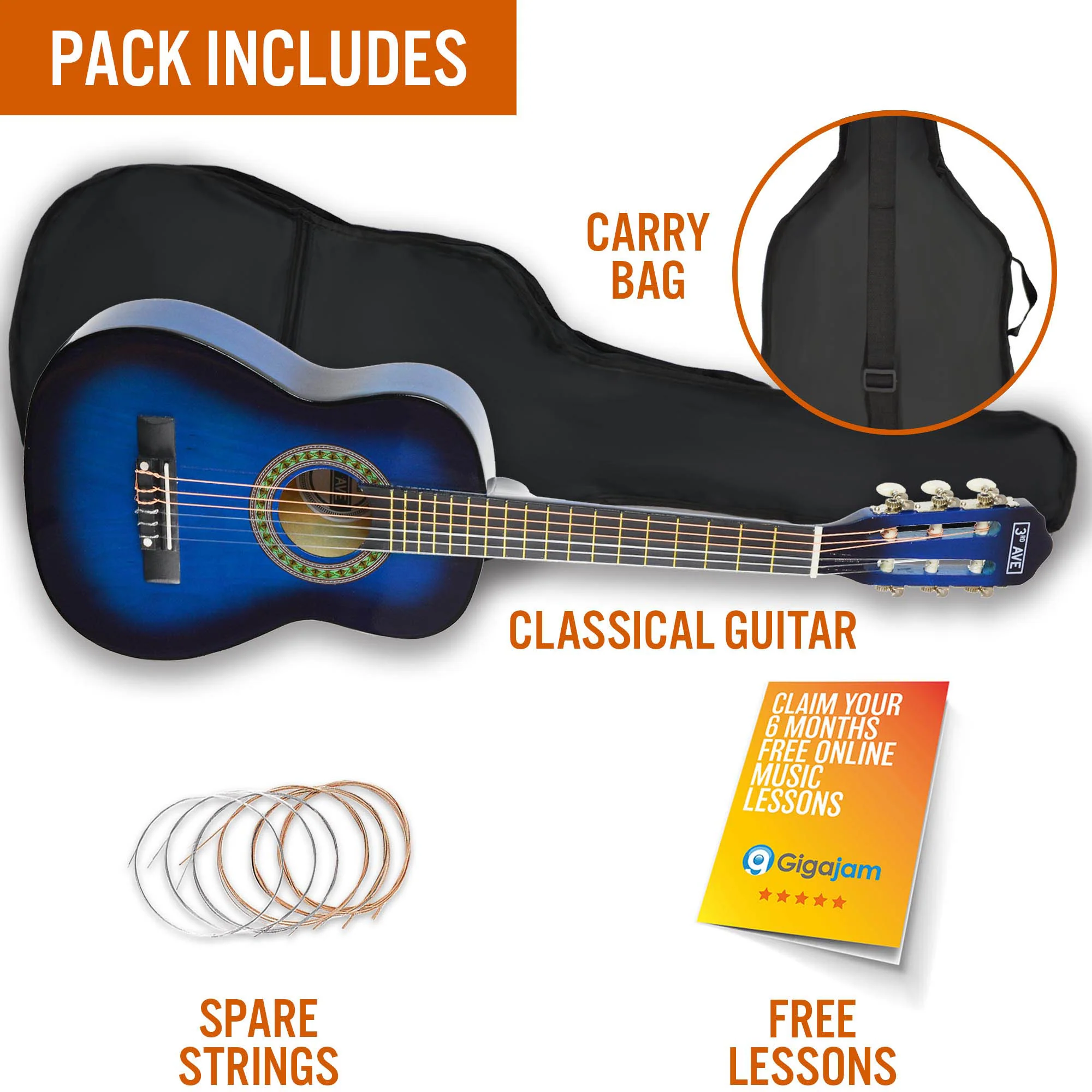 3rd Avenue 1/4 Size Classical Guitar Pack - Image 10