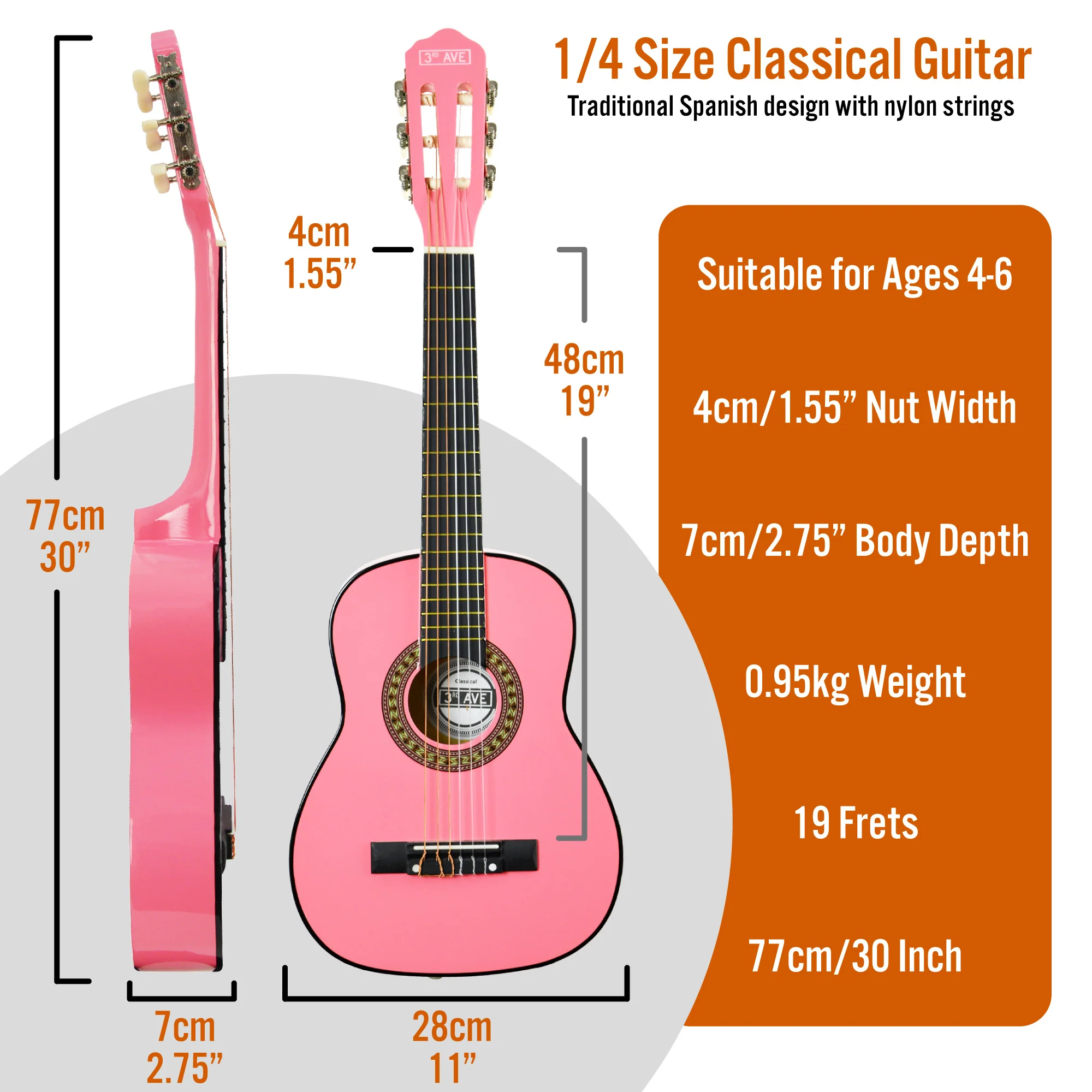 3rd Avenue 1/4 Size Classical Guitar Pack - Image 14