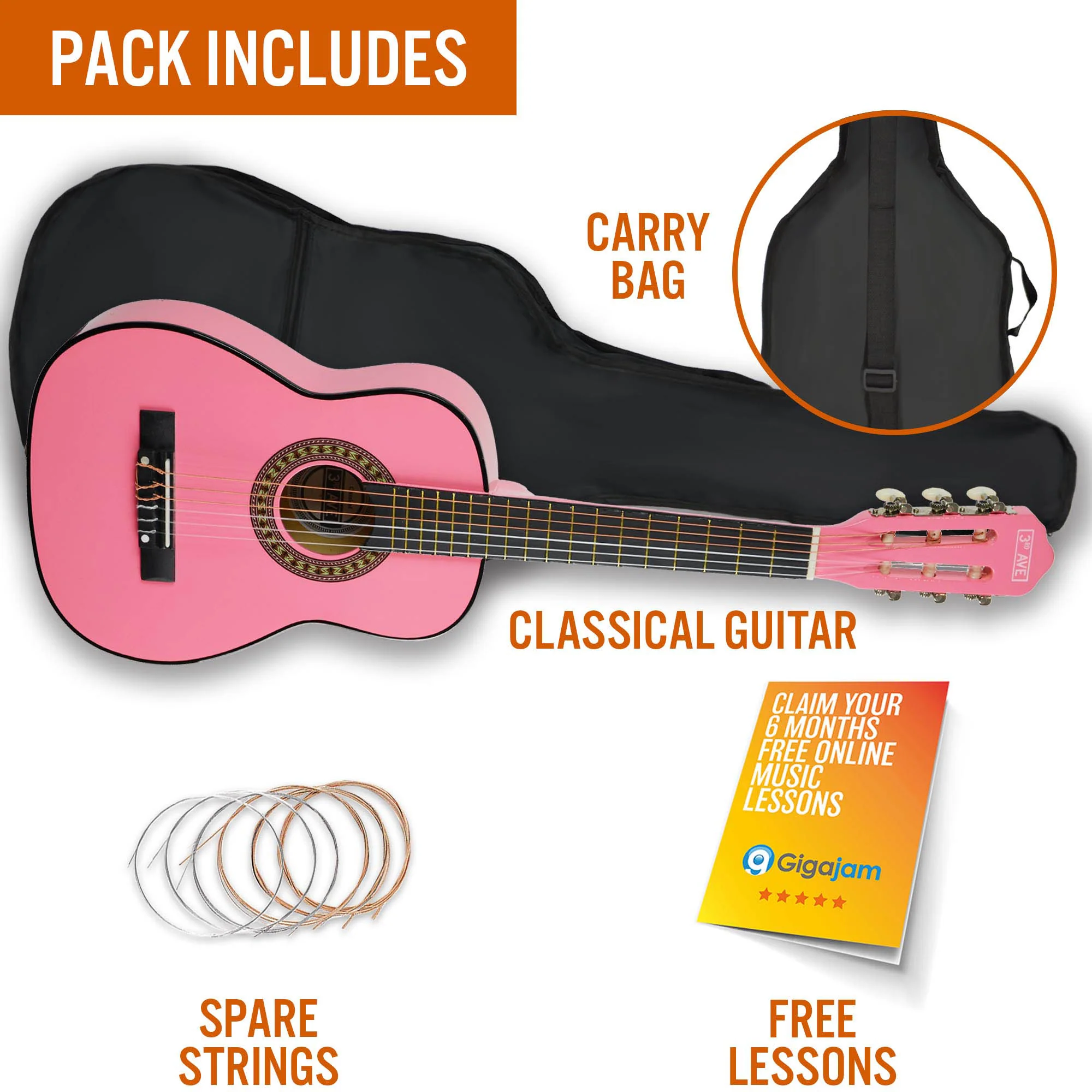 3rd Avenue 1/4 Size Classical Guitar Pack - Image 15
