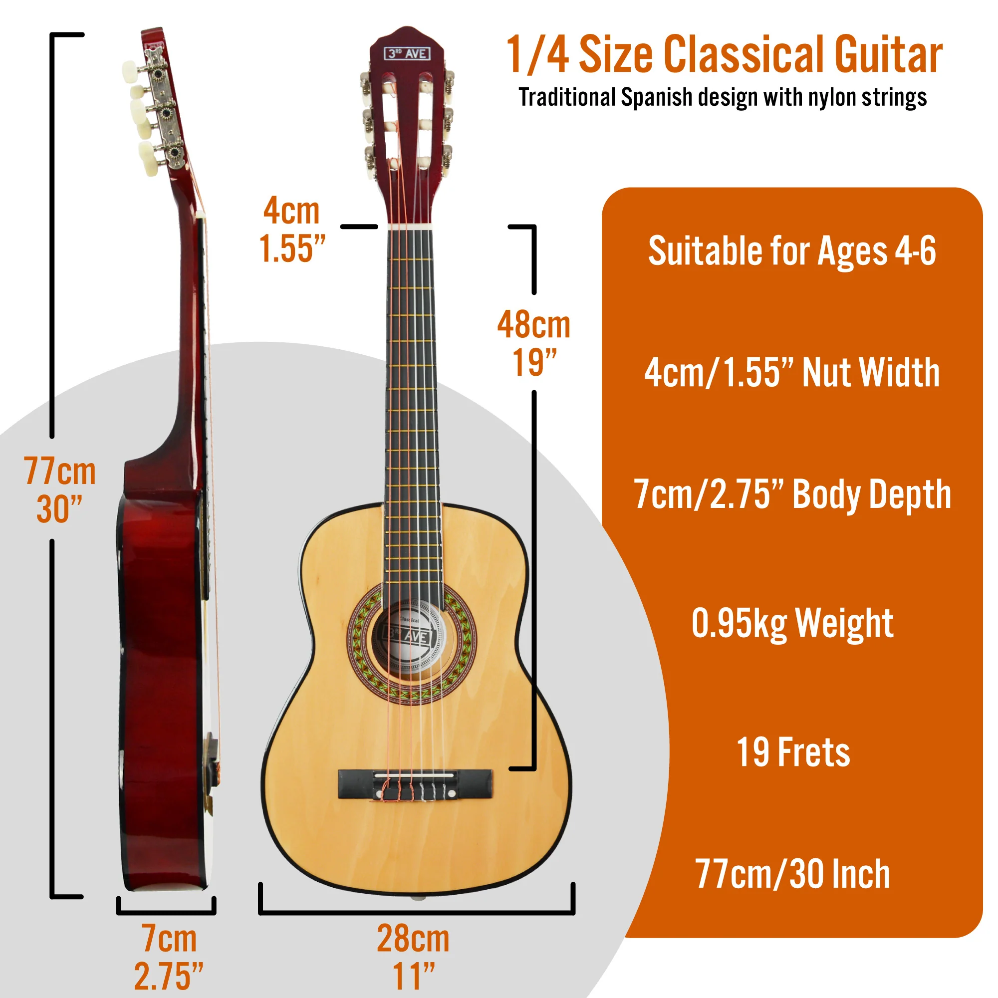 3rd Avenue 1/4 Size Classical Guitar Pack - Image 4