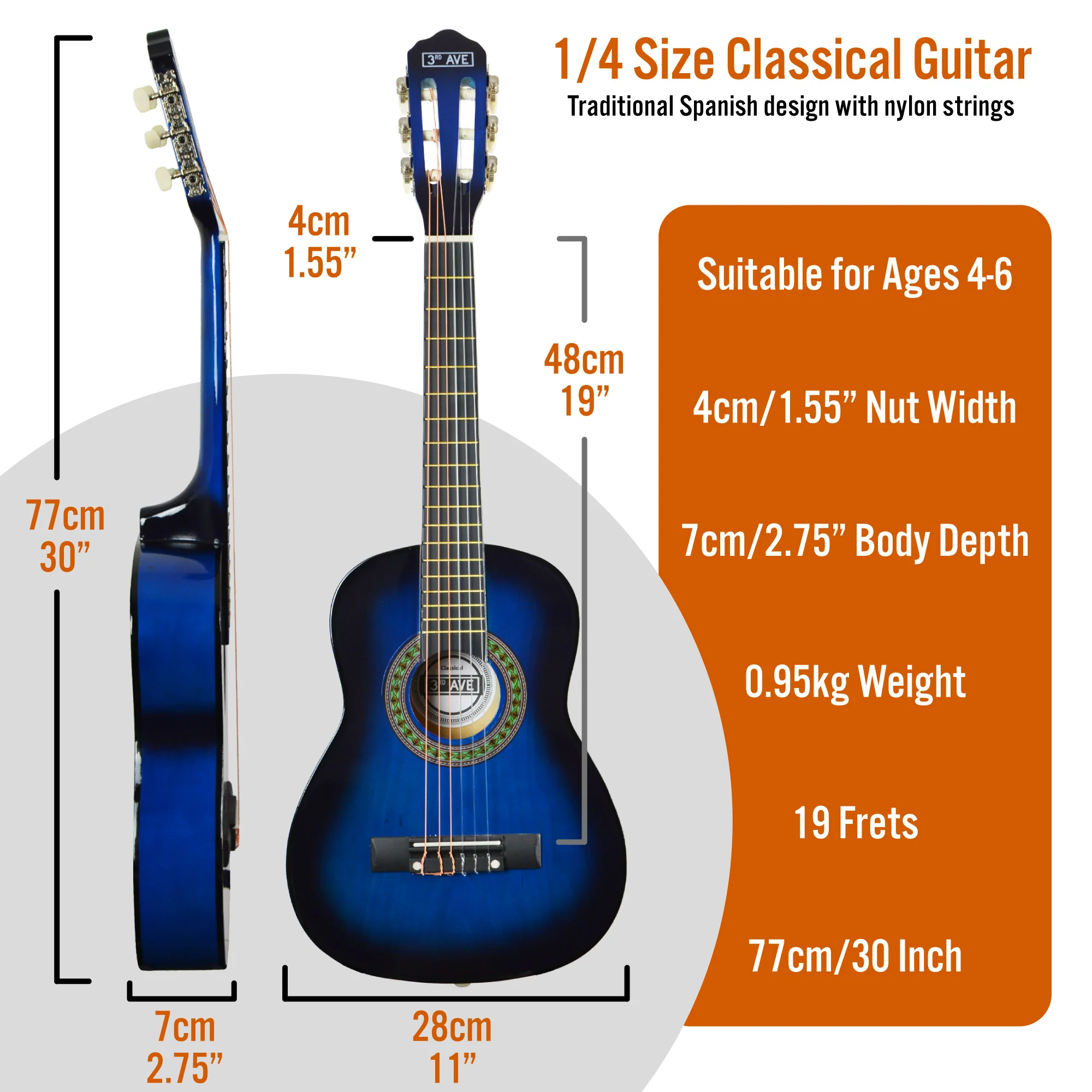 3rd Avenue 1/4 Size Classical Guitar Pack - Image 9