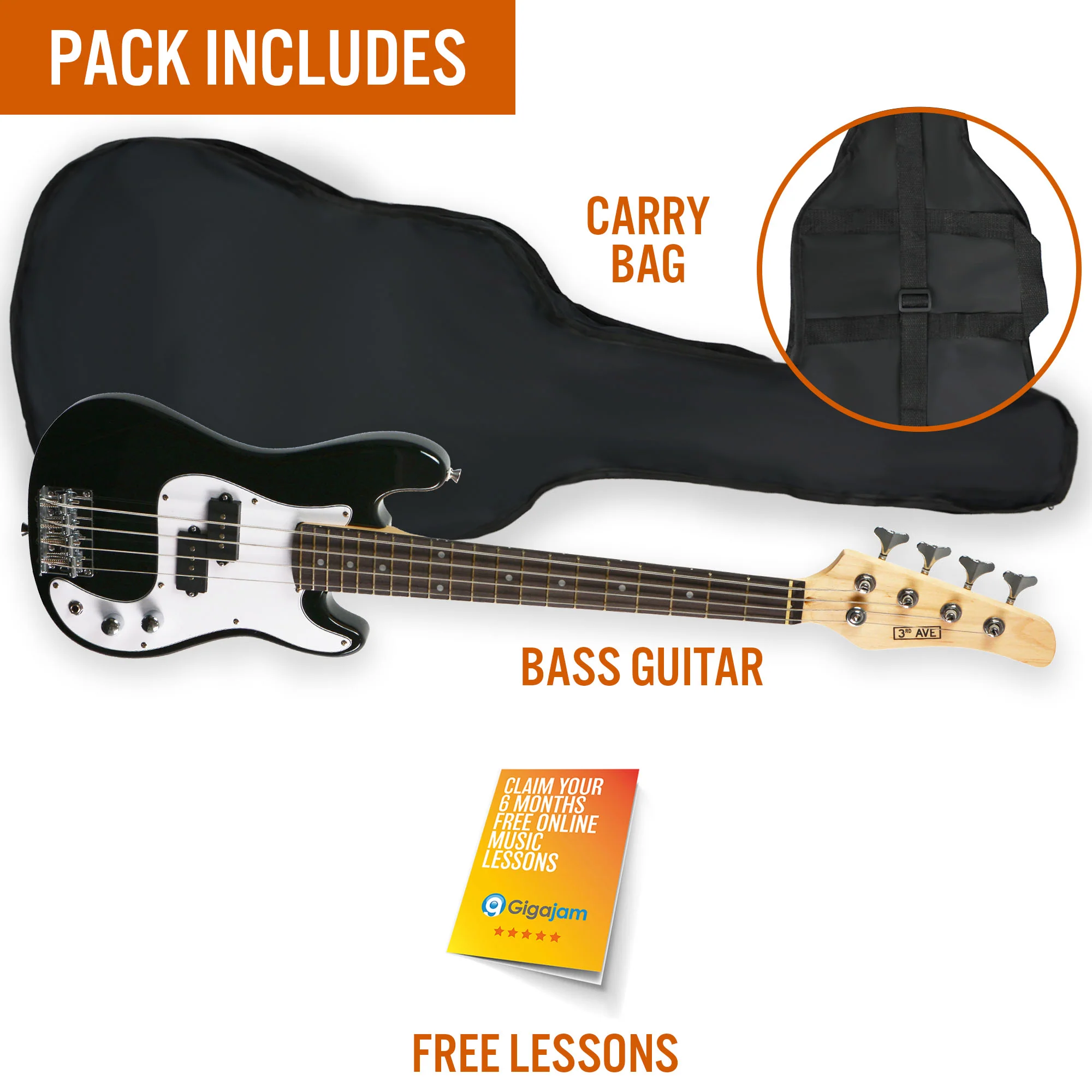 3rd Avenue 3/4 Bass Guitar - Black - Image 3