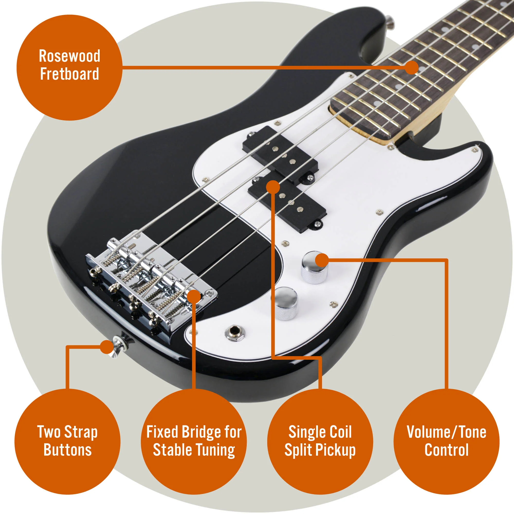 3rd Avenue 3/4 Bass Guitar - Black - Image 4