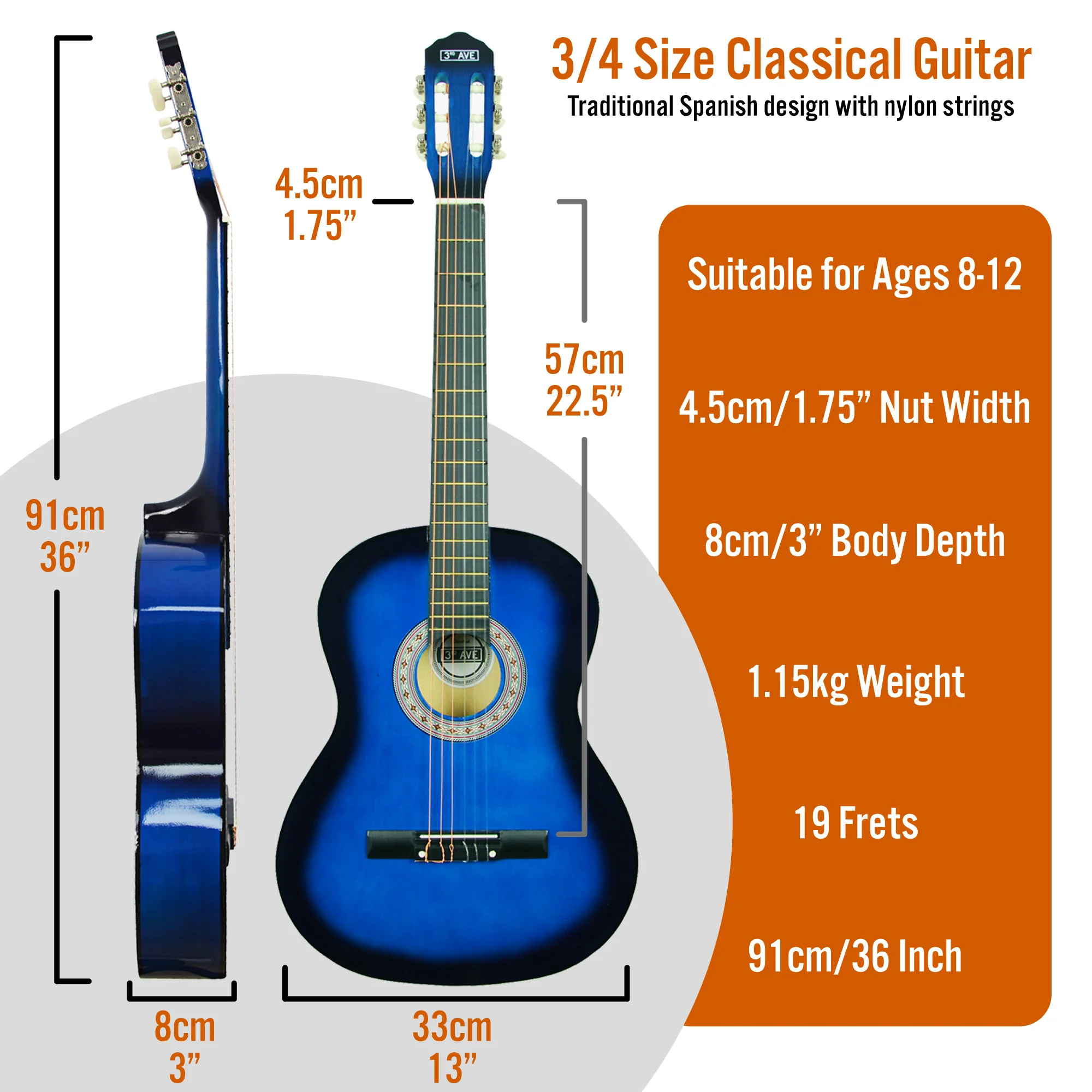 3rd Avenue 3/4 Size Classical Guitar Pack - Image 11