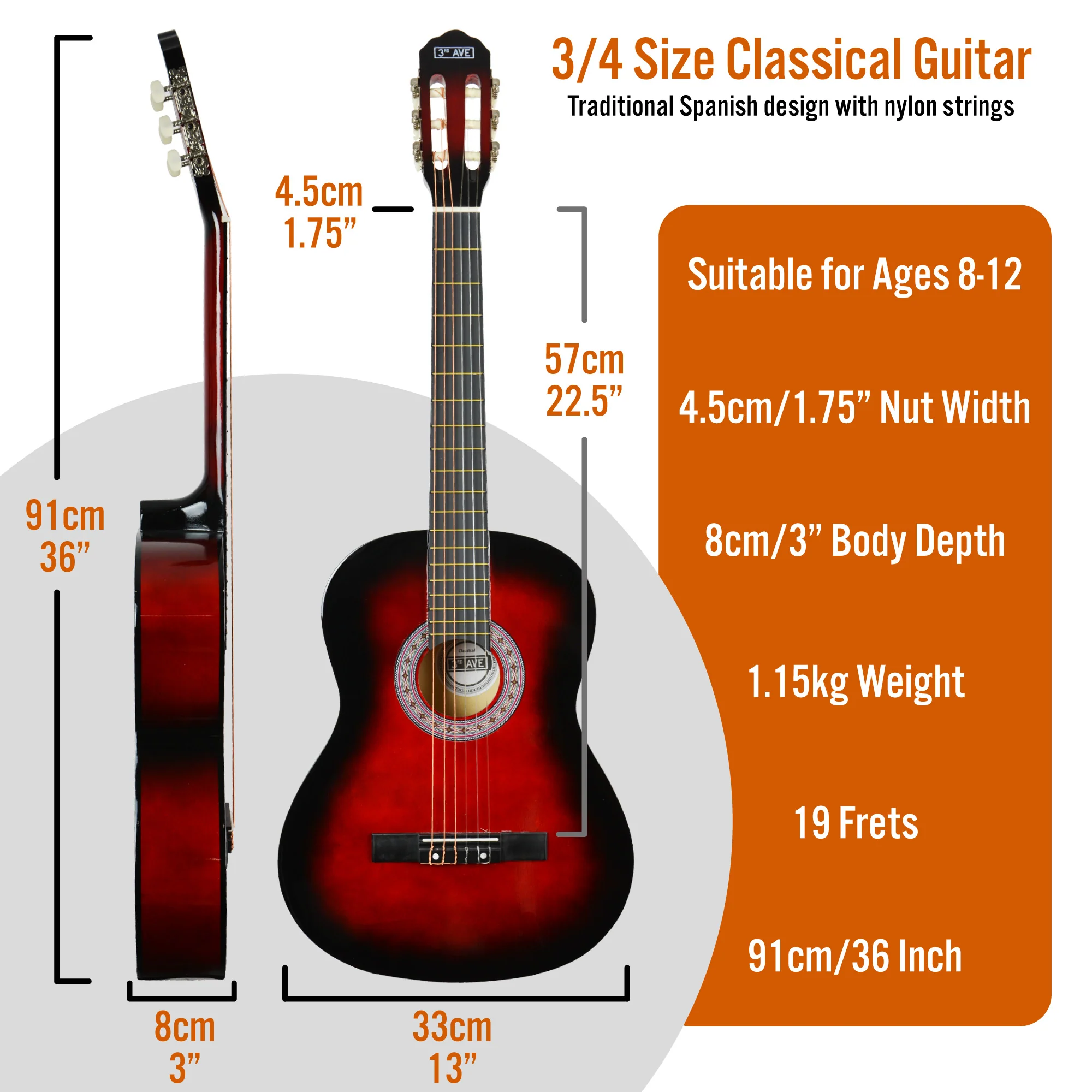 3rd Avenue 3/4 Size Classical Guitar Pack - Image 21