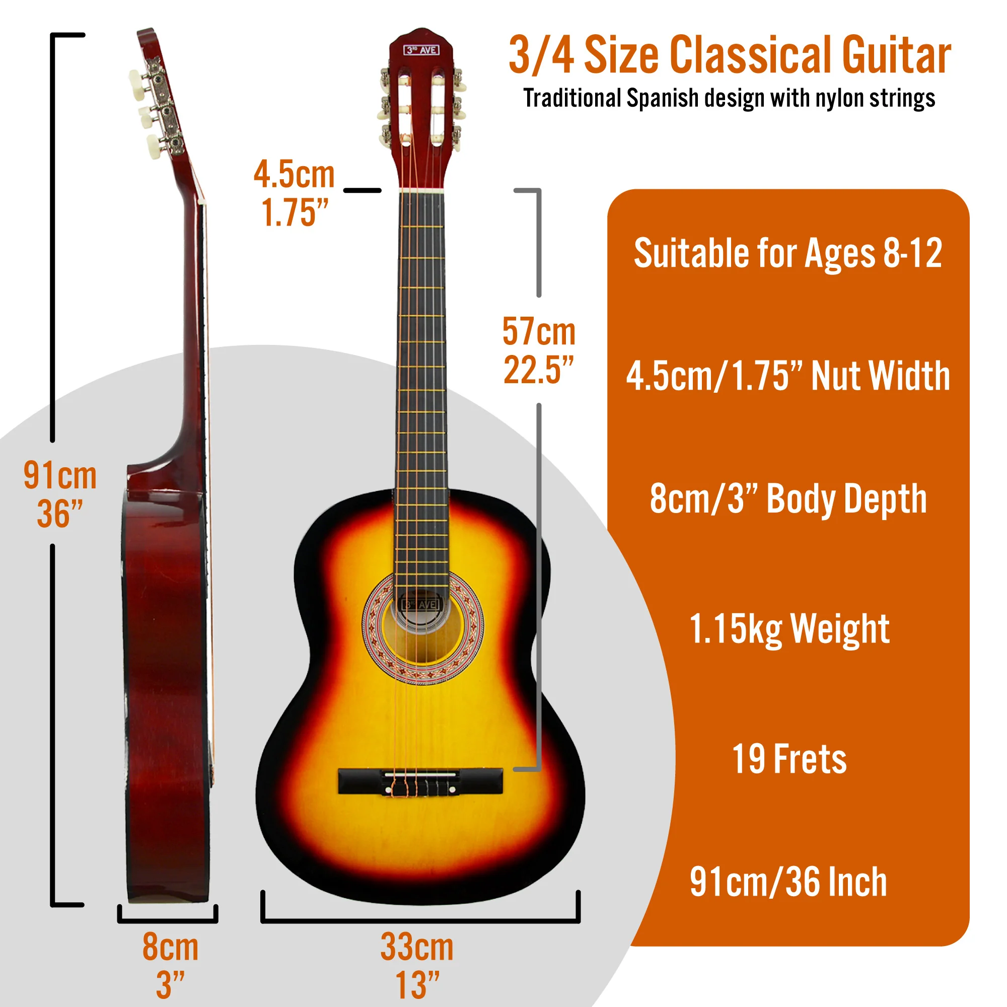 3rd Avenue 3/4 Size Classical Guitar Pack - Image 26