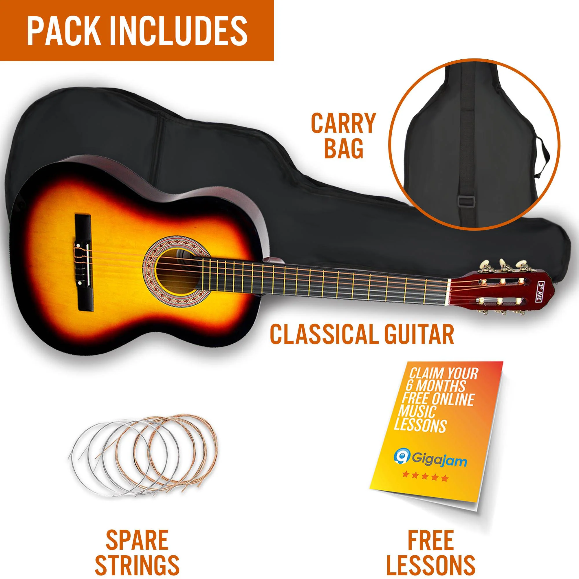 3rd Avenue 3/4 Size Classical Guitar Pack - Image 27