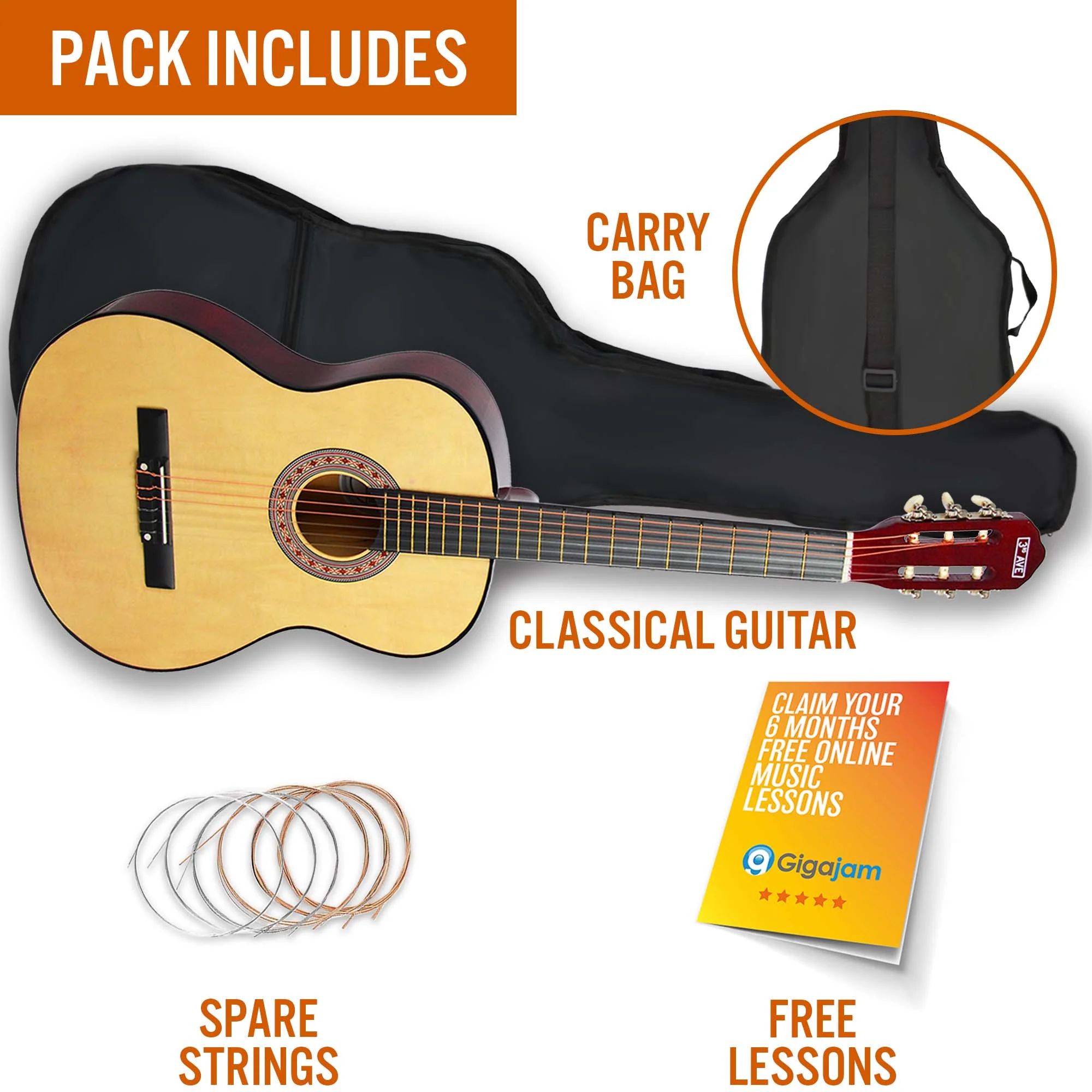 3rd Avenue 3/4 Size Classical Guitar Pack - Image 7
