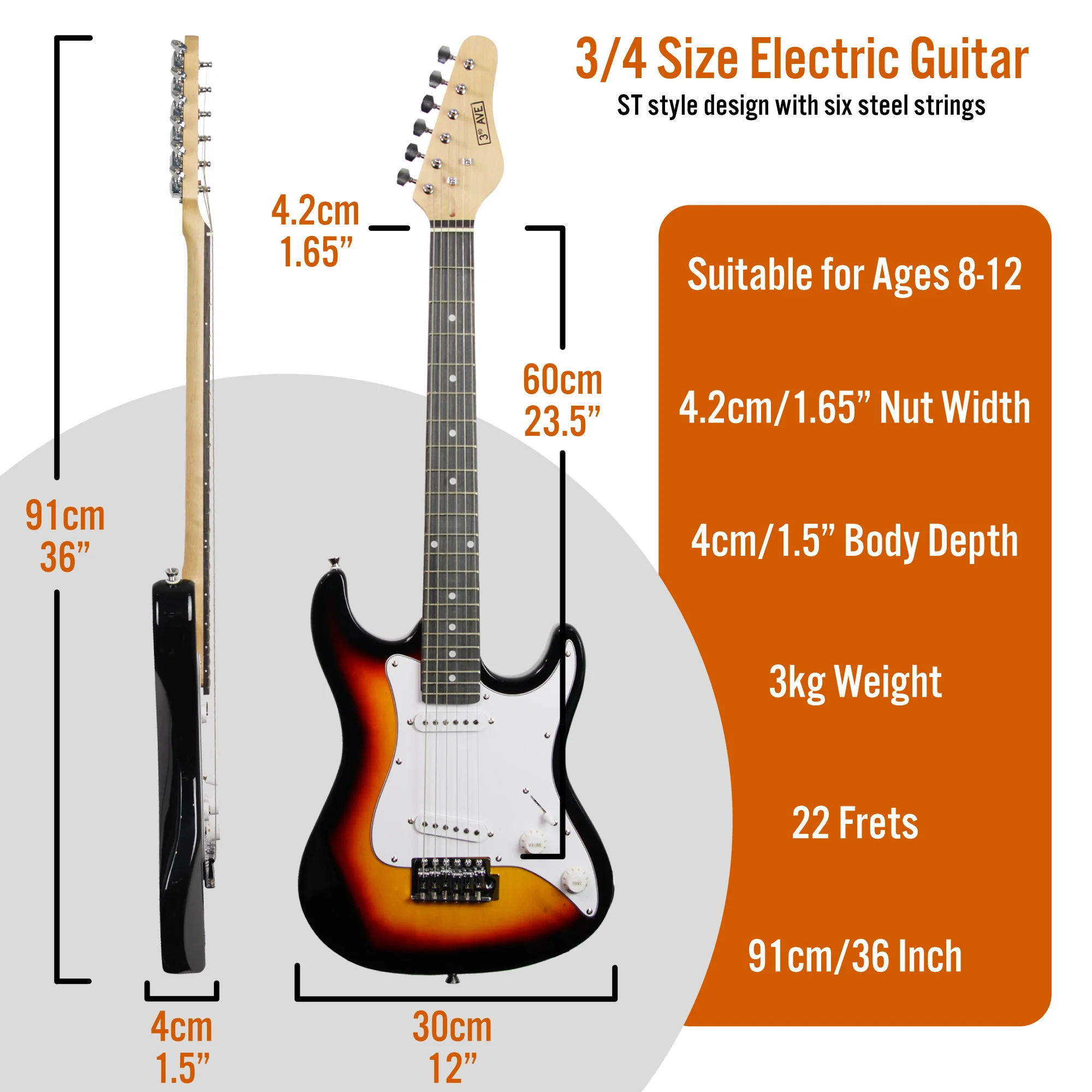 3rd Avenue 3/4 Size Electric Guitar - Image 14