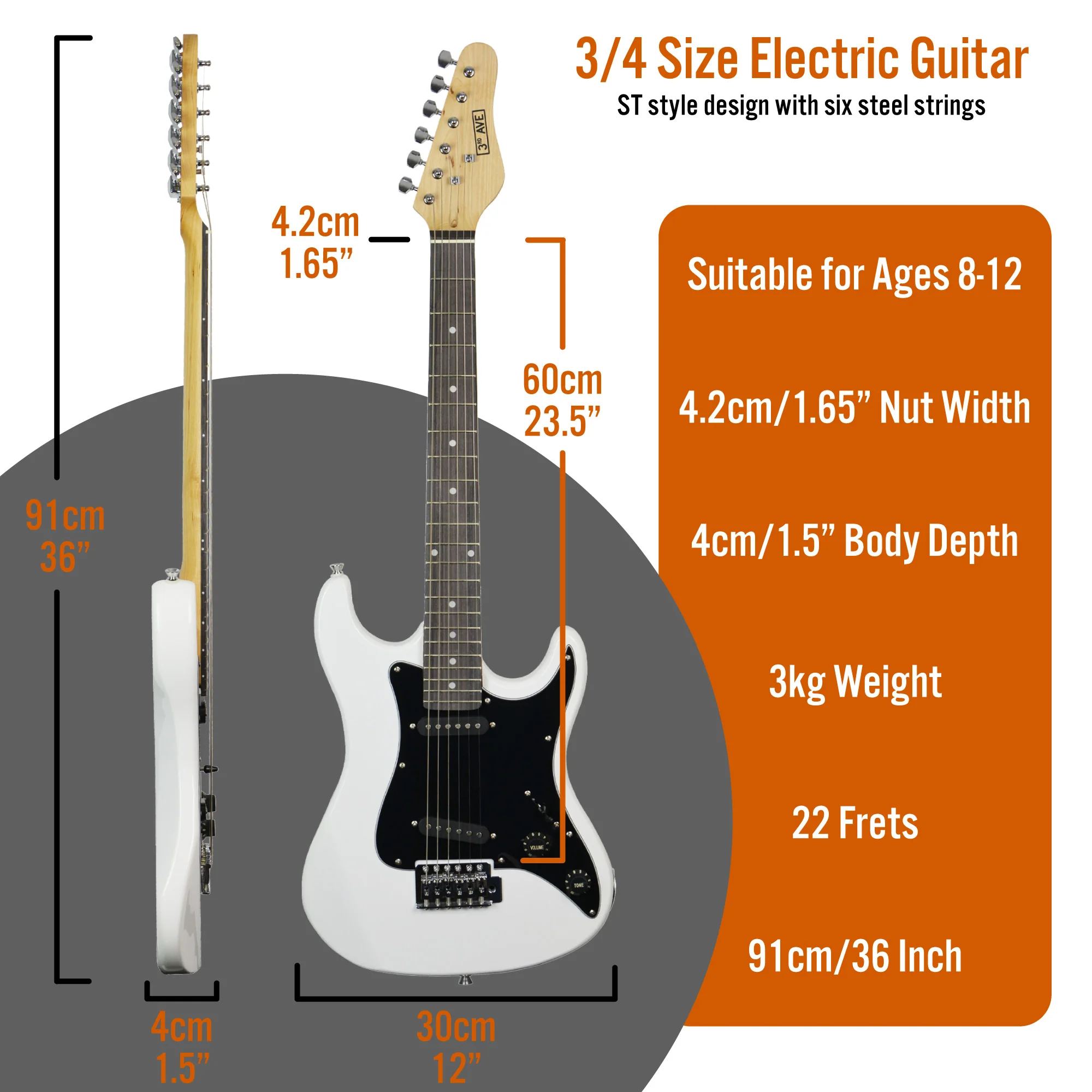 3rd Avenue 3/4 Size Electric Guitar Pack with Amp - Image 10