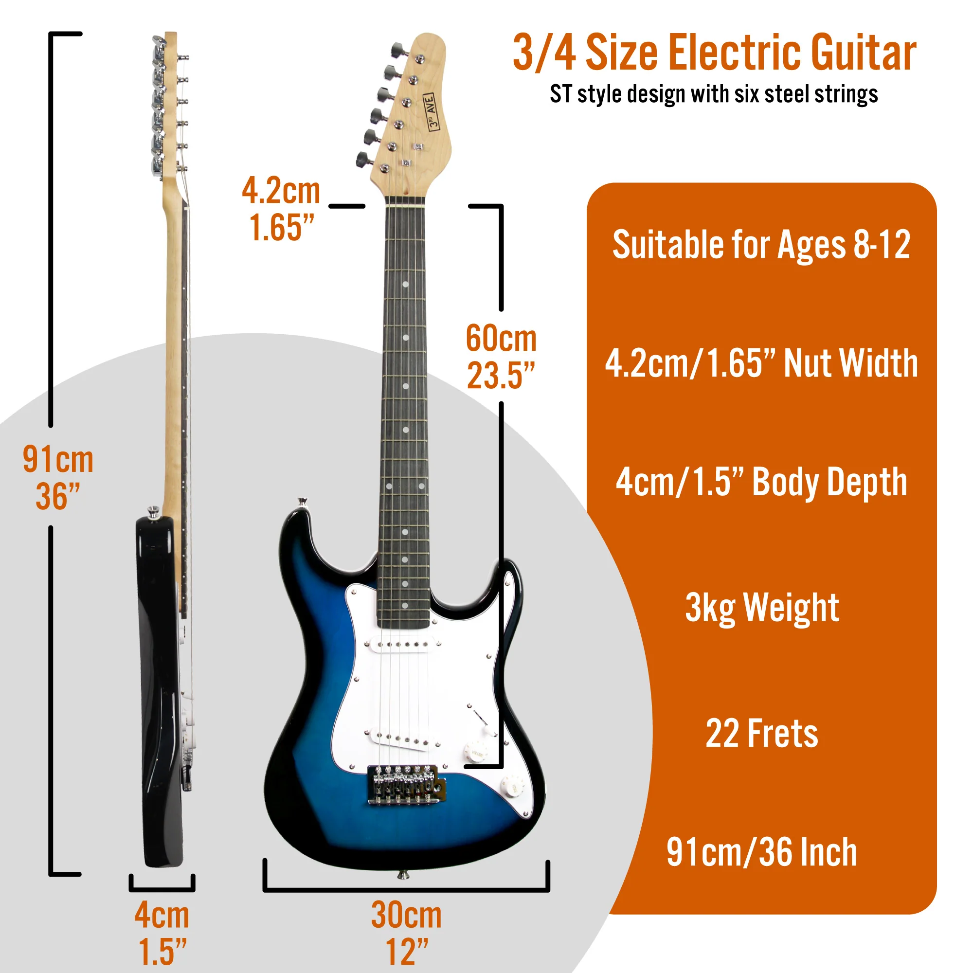 3rd Avenue 3/4 Size Electric Guitar Pack with Amp - Image 15