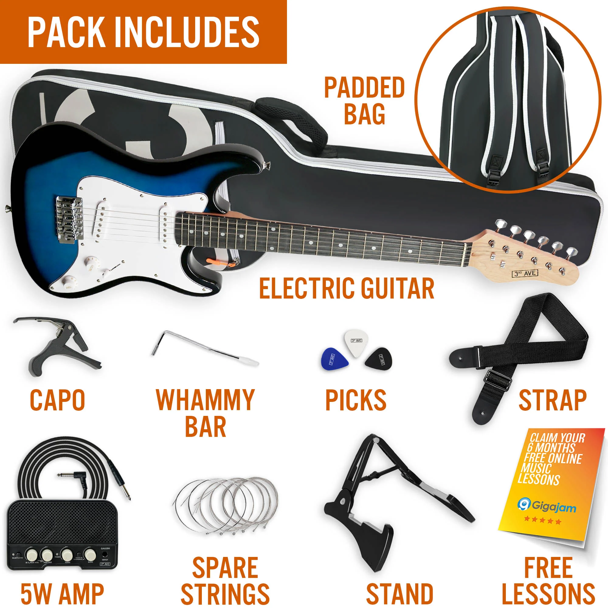 3rd Avenue 3/4 Size Electric Guitar Pack with Amp - Image 16