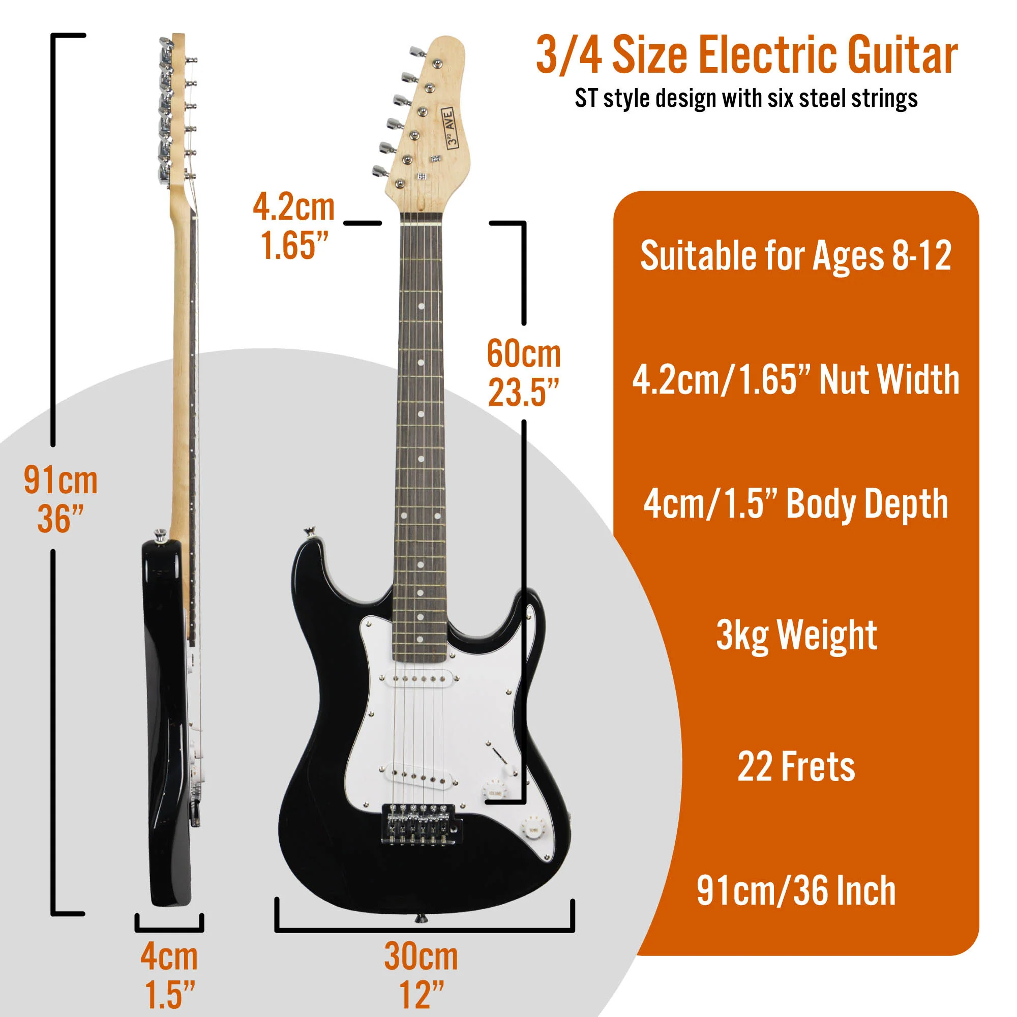 3rd Avenue 3/4 Size Electric Guitar Pack with Amp - Image 21