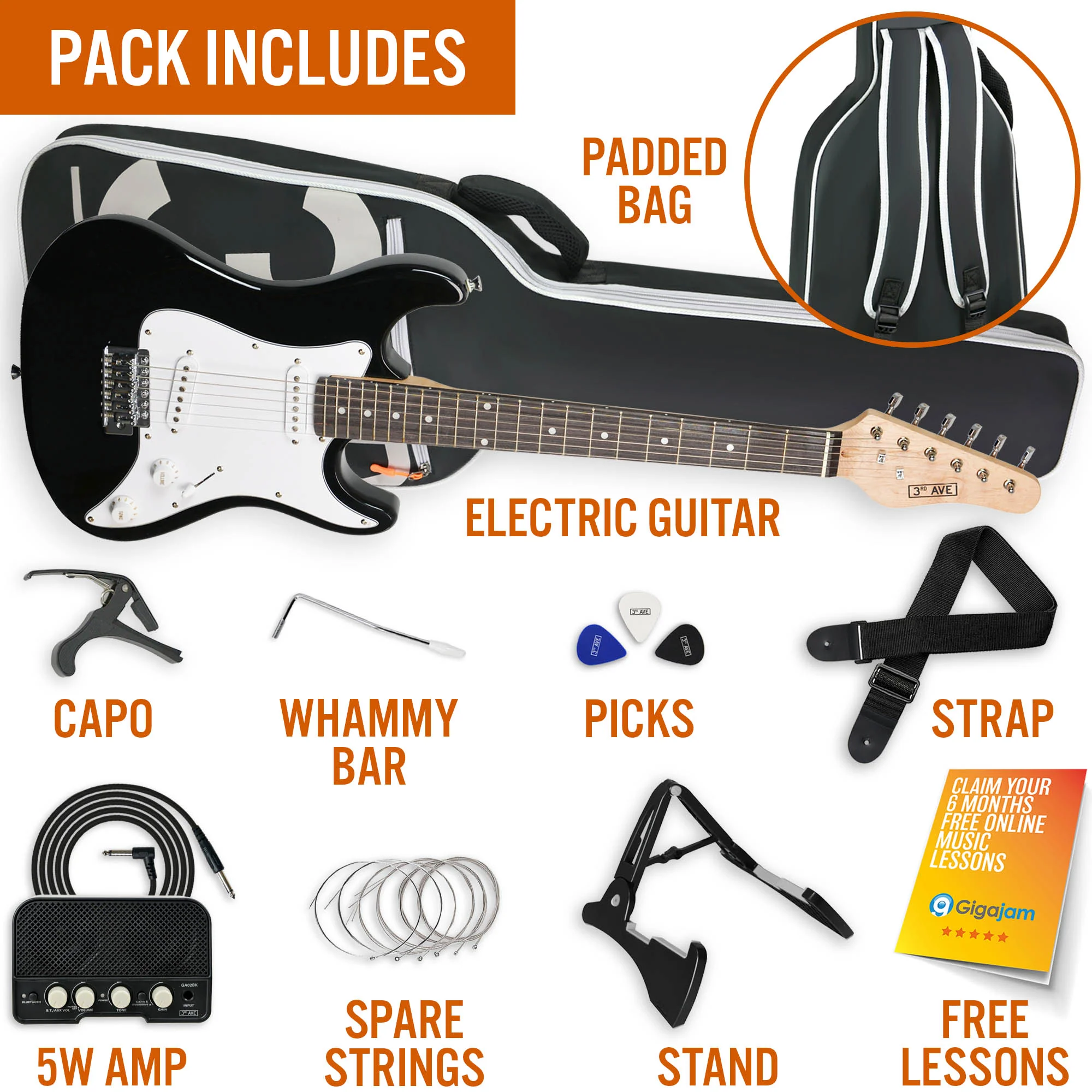3rd Avenue 3/4 Size Electric Guitar Pack with Amp - Image 22