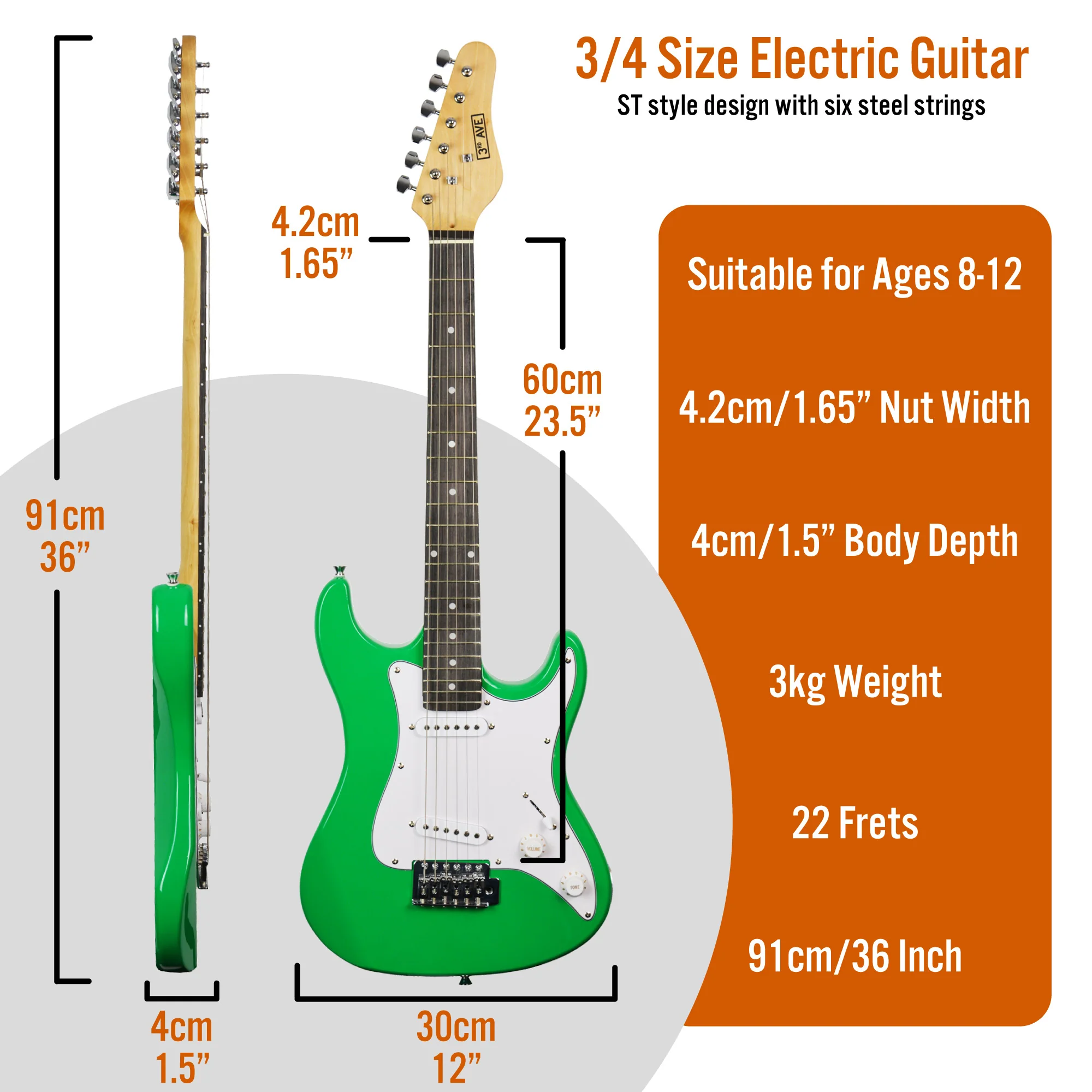 3rd Avenue 3/4 Size Electric Guitar Pack with Amp - Image 27