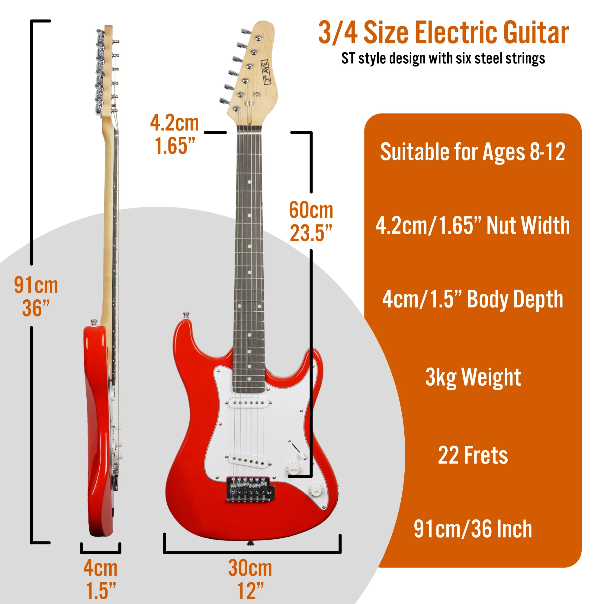 3rd Avenue 3/4 Size Electric Guitar Pack with Amp - Image 32