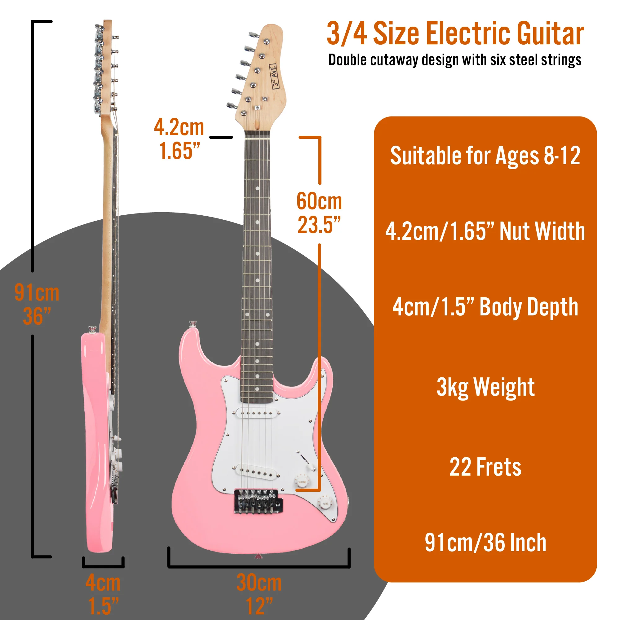 3rd Avenue 3/4 Size Electric Guitar Pack with Amp - Image 38