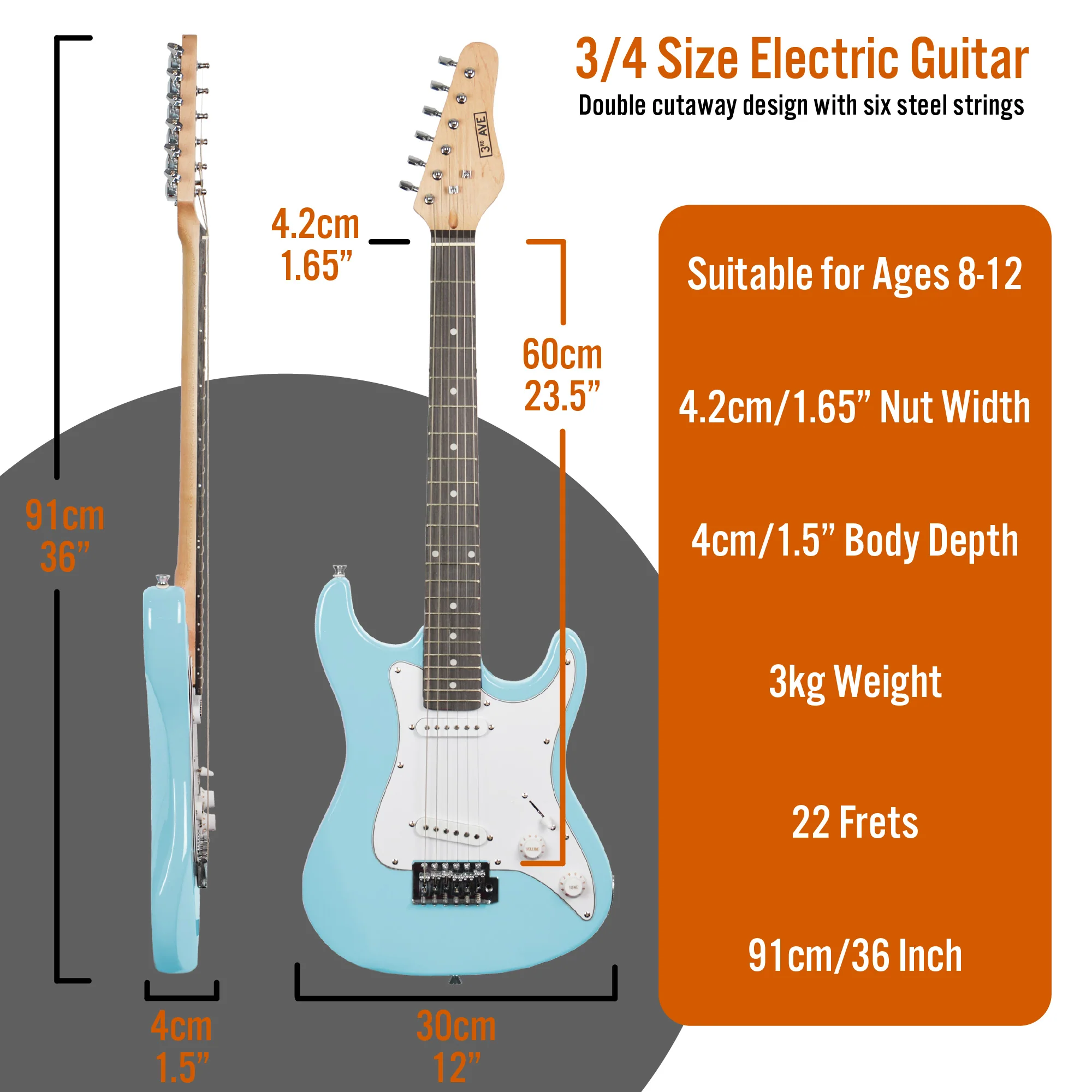 3rd Avenue 3/4 Size Electric Guitar Pack with Amp - Image 44