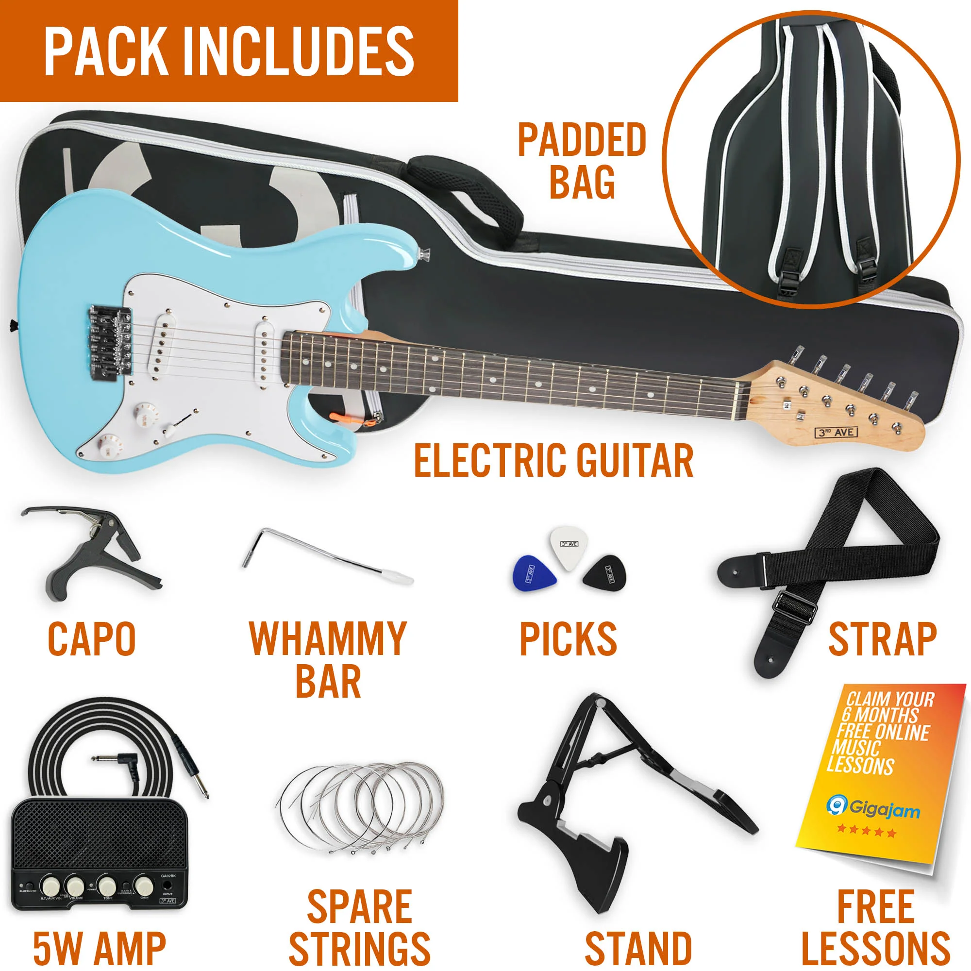 3rd Avenue 3/4 Size Electric Guitar Pack with Amp - Image 45