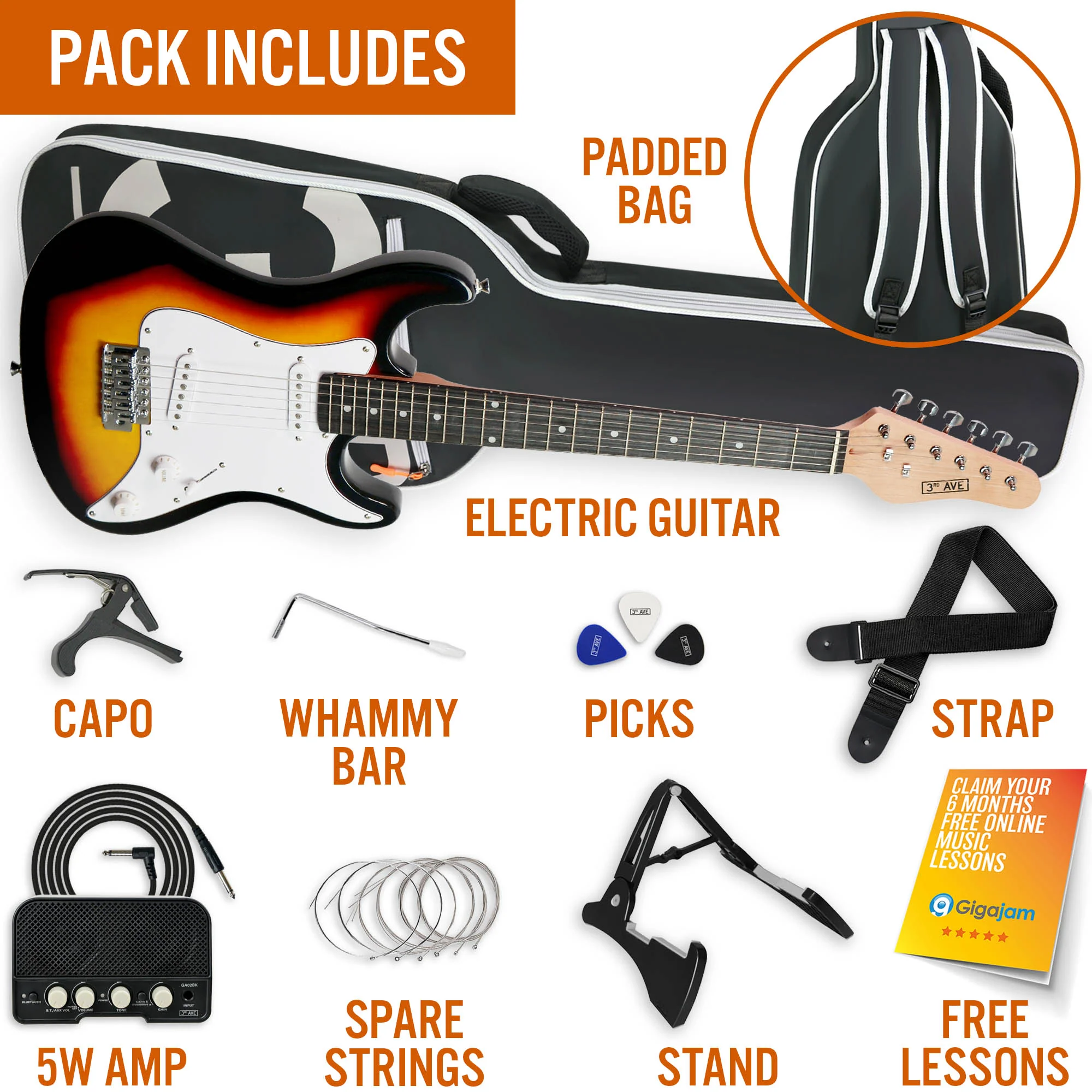3rd Avenue 3/4 Size Electric Guitar Pack with Amp - Image 6