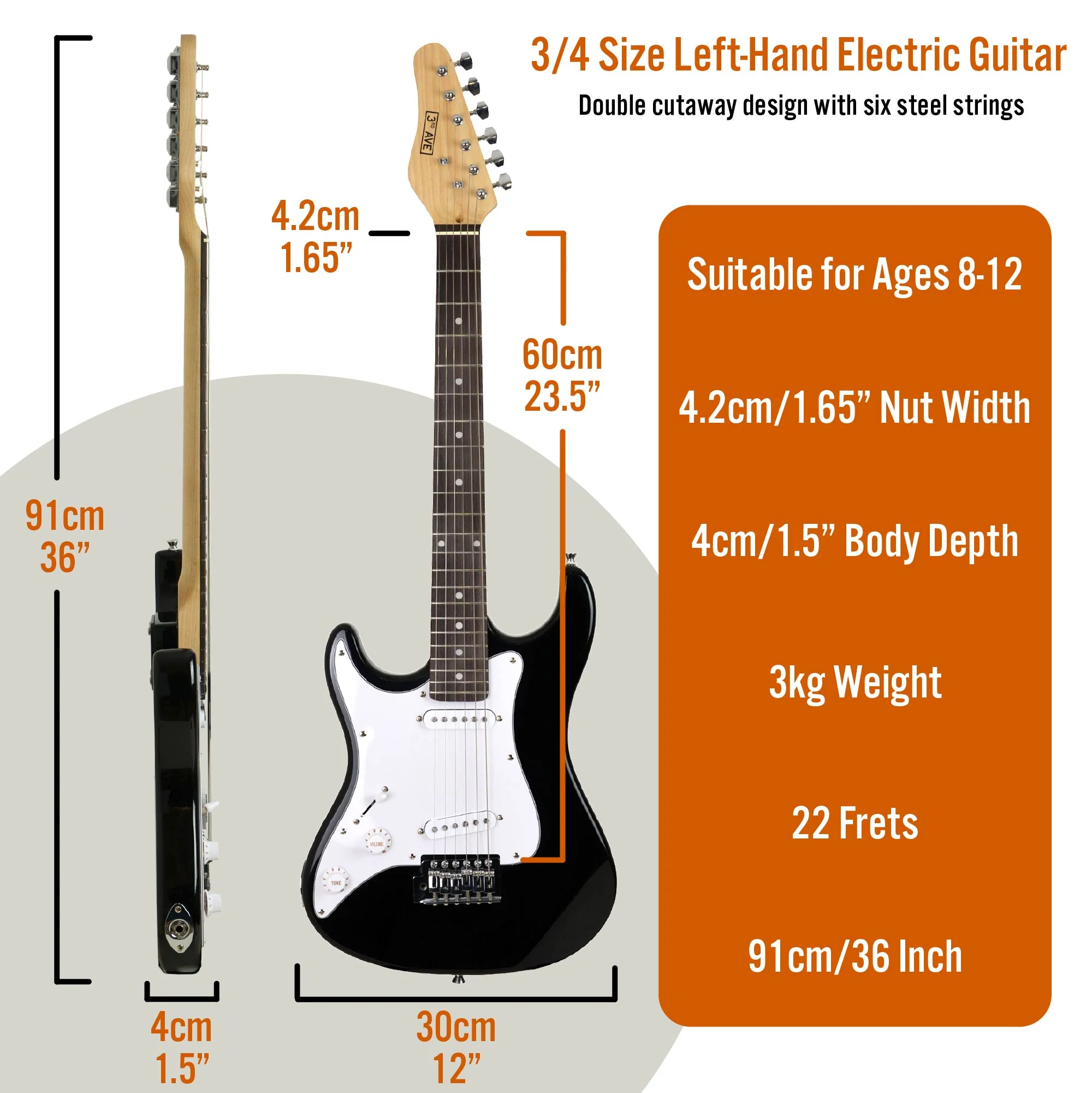 3rd Avenue 3/4 Size Electric Guitar with Amp - Left Hand - Image 2