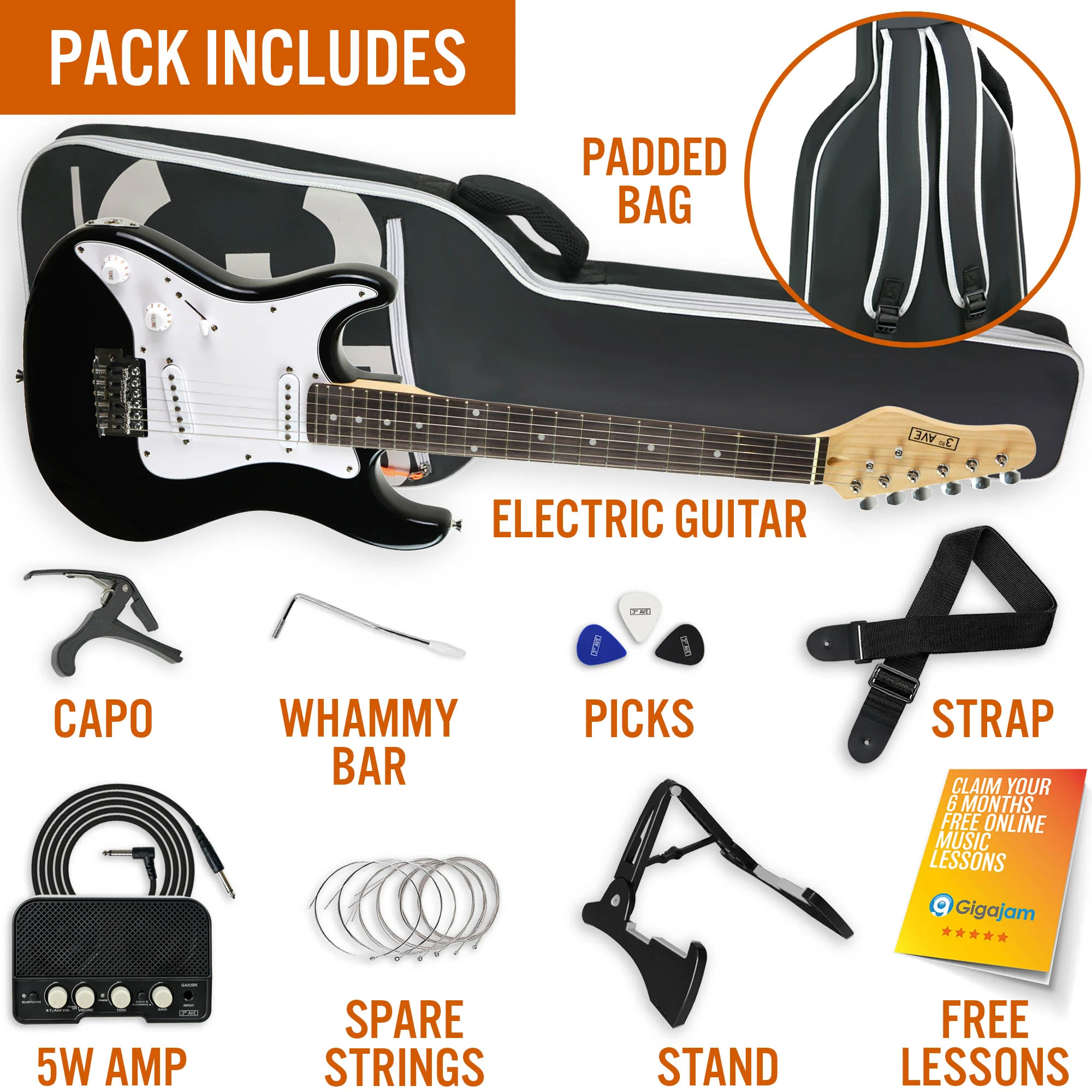 3rd Avenue 3/4 Size Electric Guitar with Amp - Left Hand - Image 3