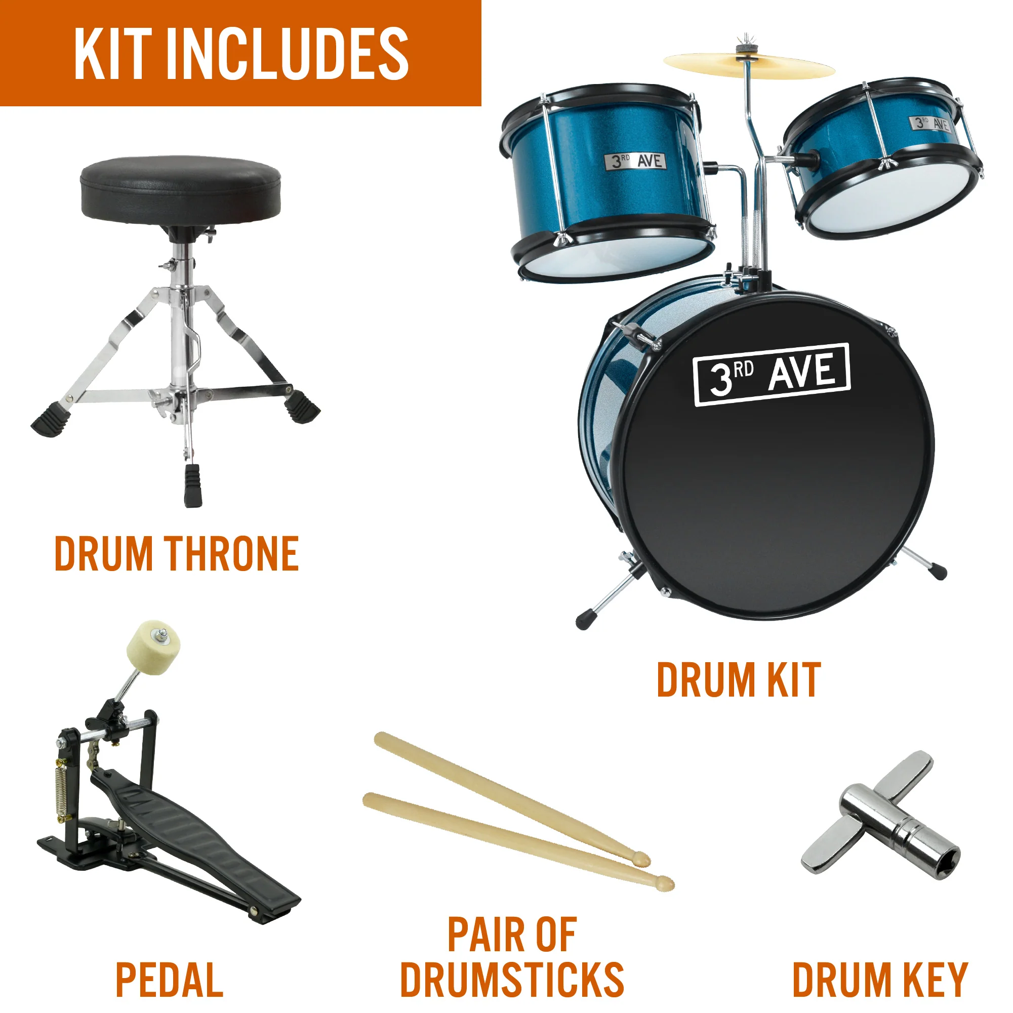 3rd Avenue 3 Piece Junior Drum Kit - Image 11