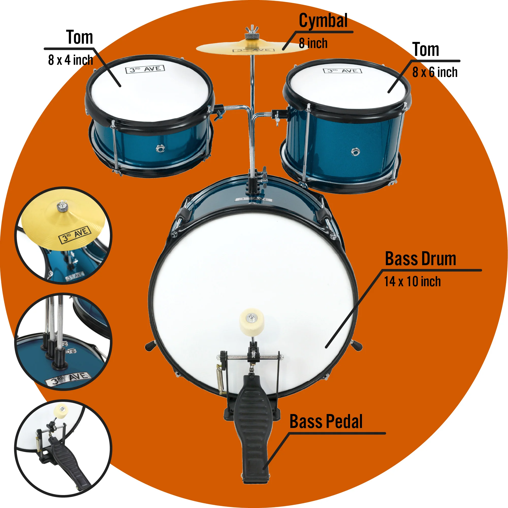 3rd Avenue 3 Piece Junior Drum Kit - Image 12