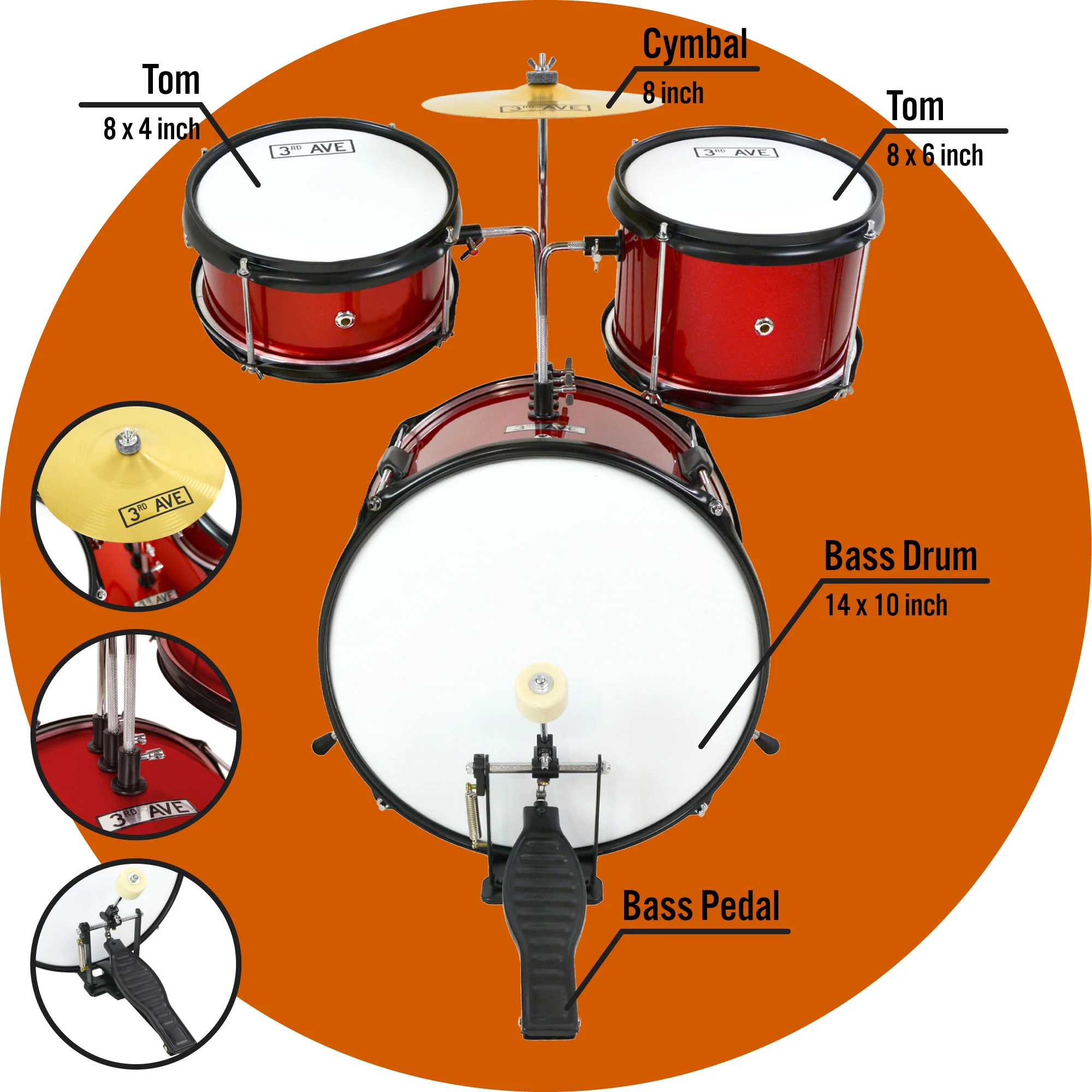3rd Avenue 3 Piece Junior Drum Kit - Image 6