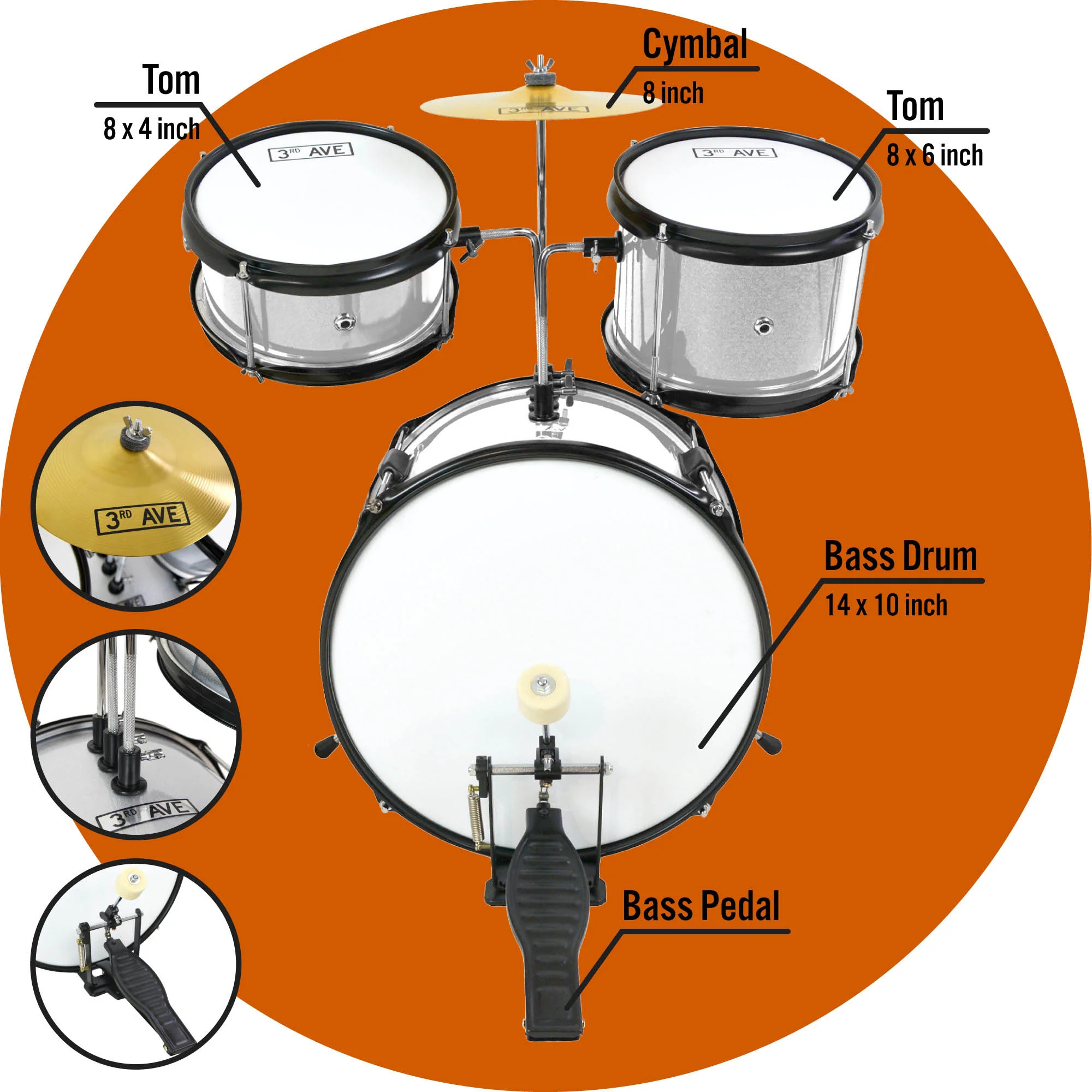 3rd Avenue 3 Piece Junior Drum Kit - Image 9