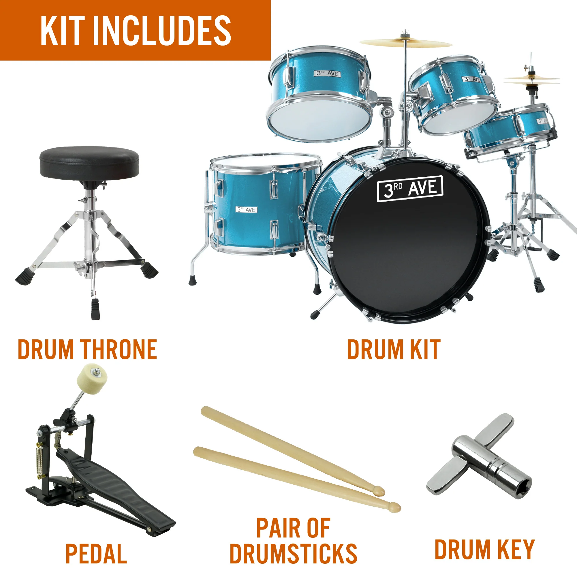 3rd Avenue 5 Piece Junior Drum Kit - Image 11