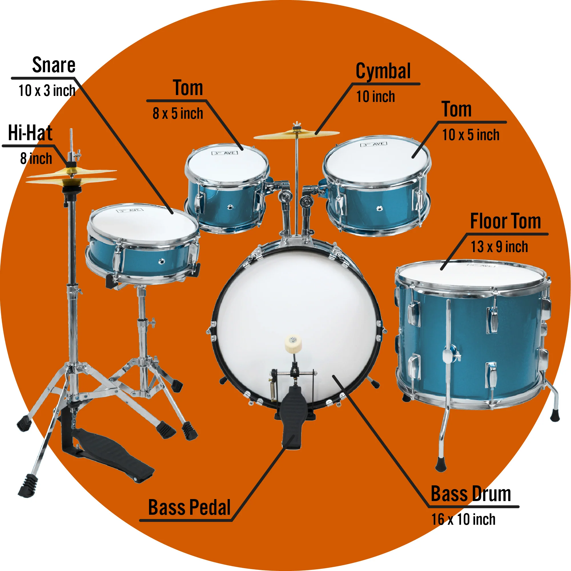 3rd Avenue 5 Piece Junior Drum Kit - Image 12