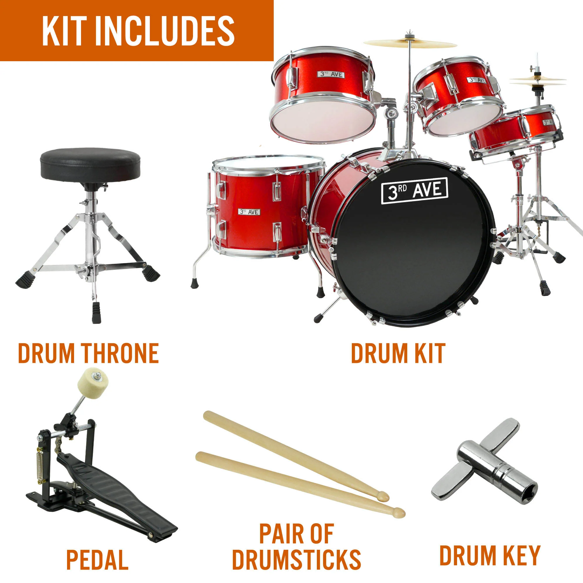 3rd Avenue 5 Piece Junior Drum Kit - Image 5