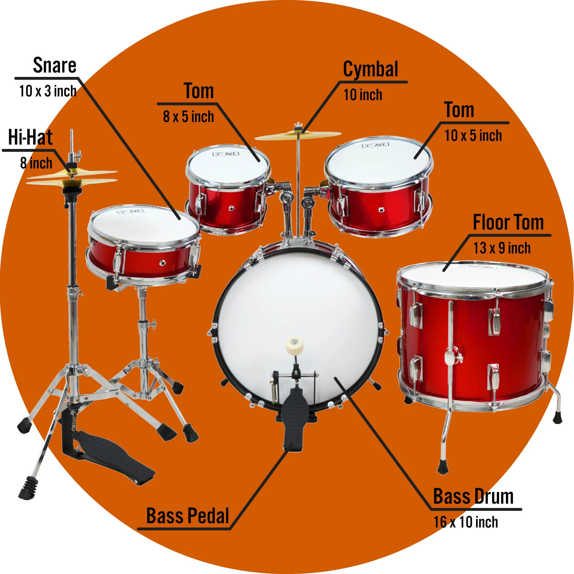3rd Avenue 5 Piece Junior Drum Kit - Image 6