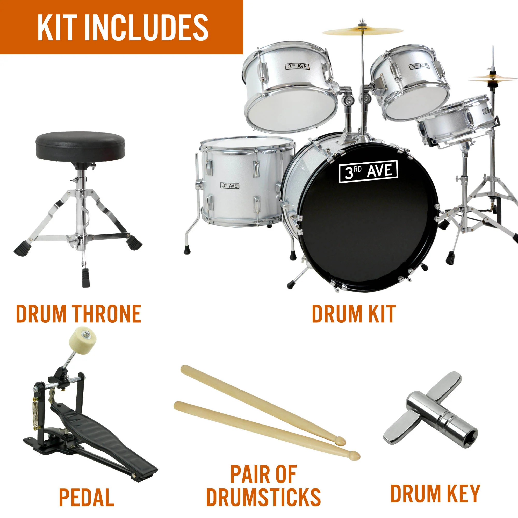 3rd Avenue 5 Piece Junior Drum Kit - Image 8