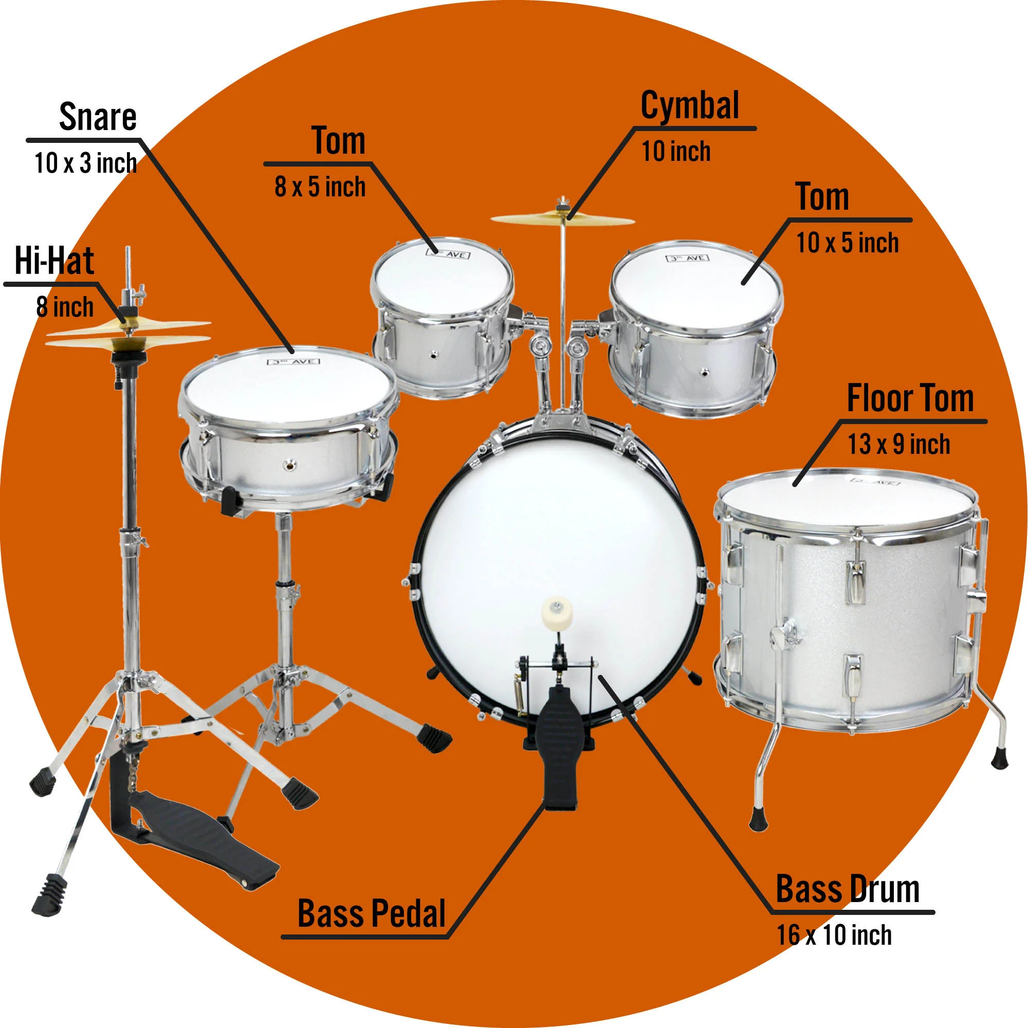 3rd Avenue 5 Piece Junior Drum Kit - Image 9