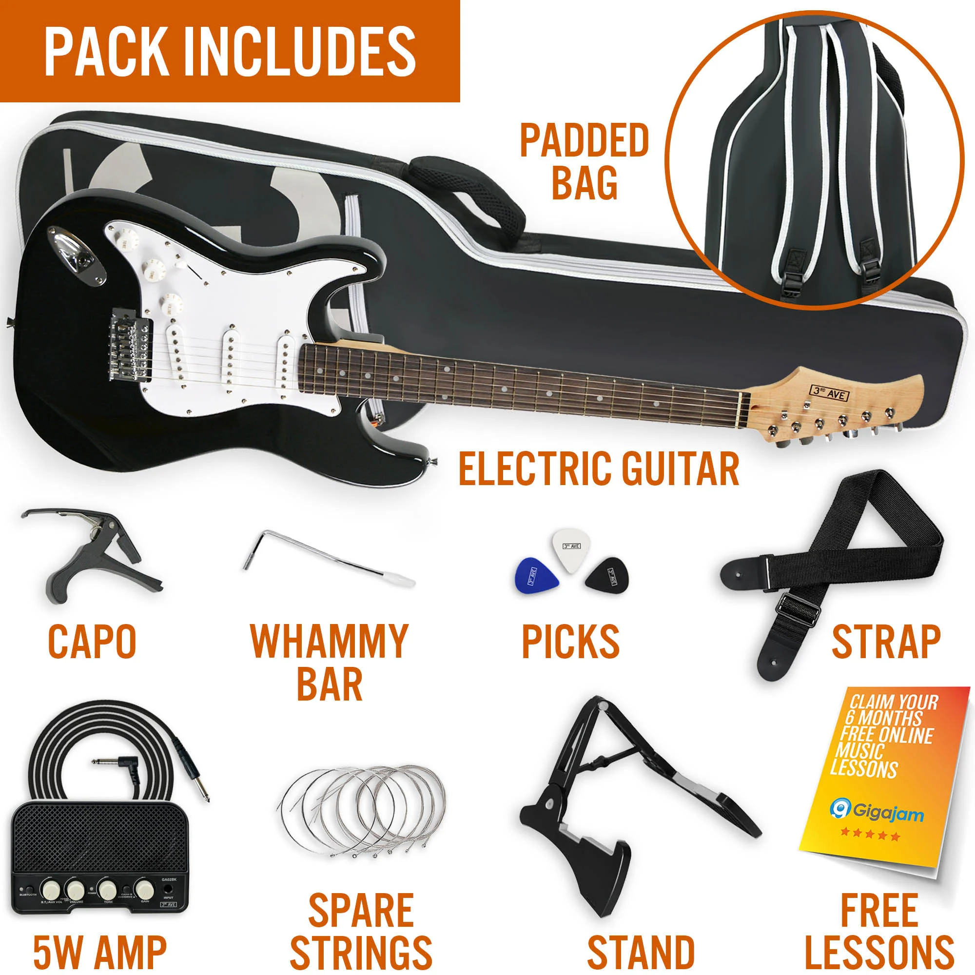 3rd Avenue 4/4 Size Electric Guitar with Amp - Left Hand - Image 3