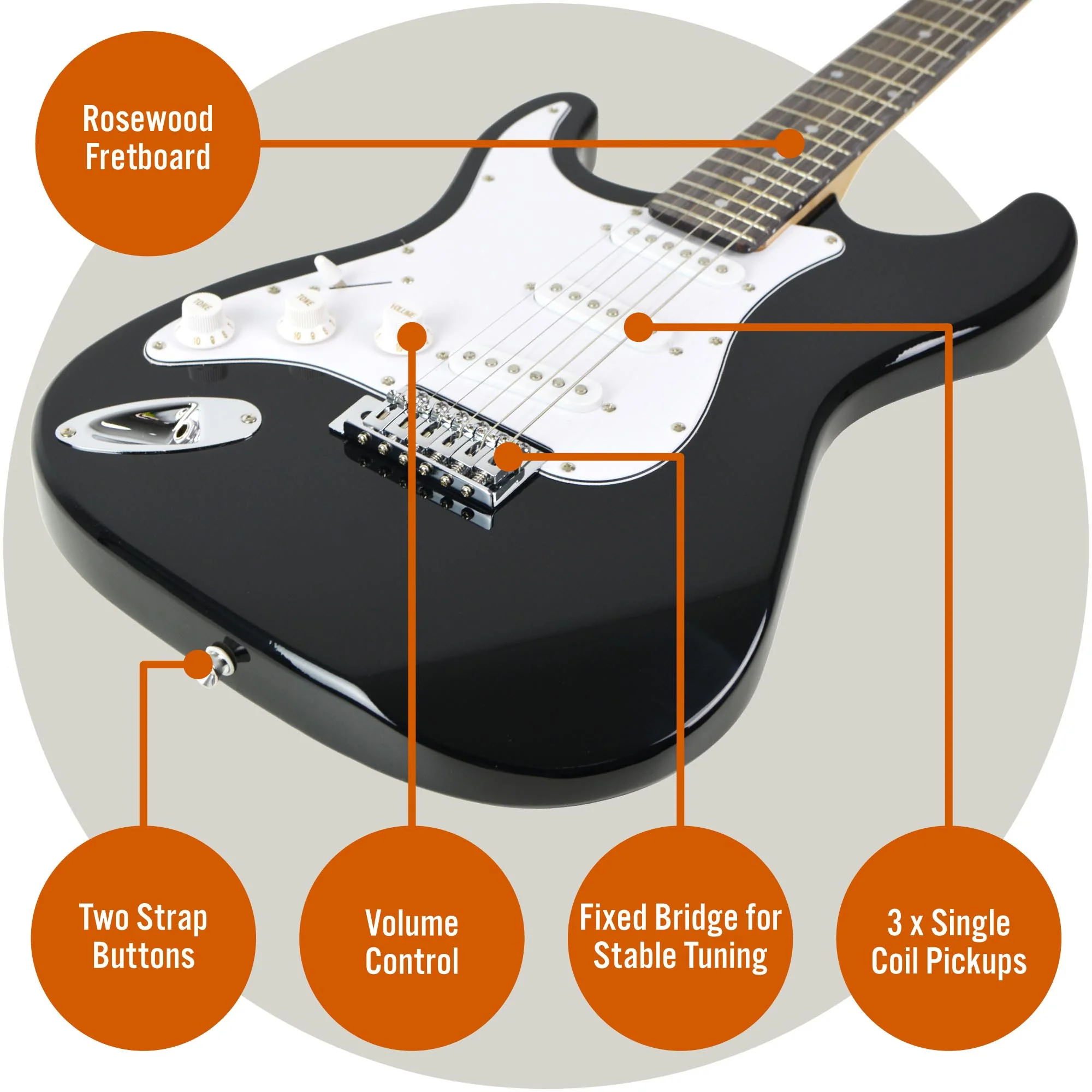 3rd Avenue 4/4 Size Electric Guitar with Amp - Left Hand - Image 4
