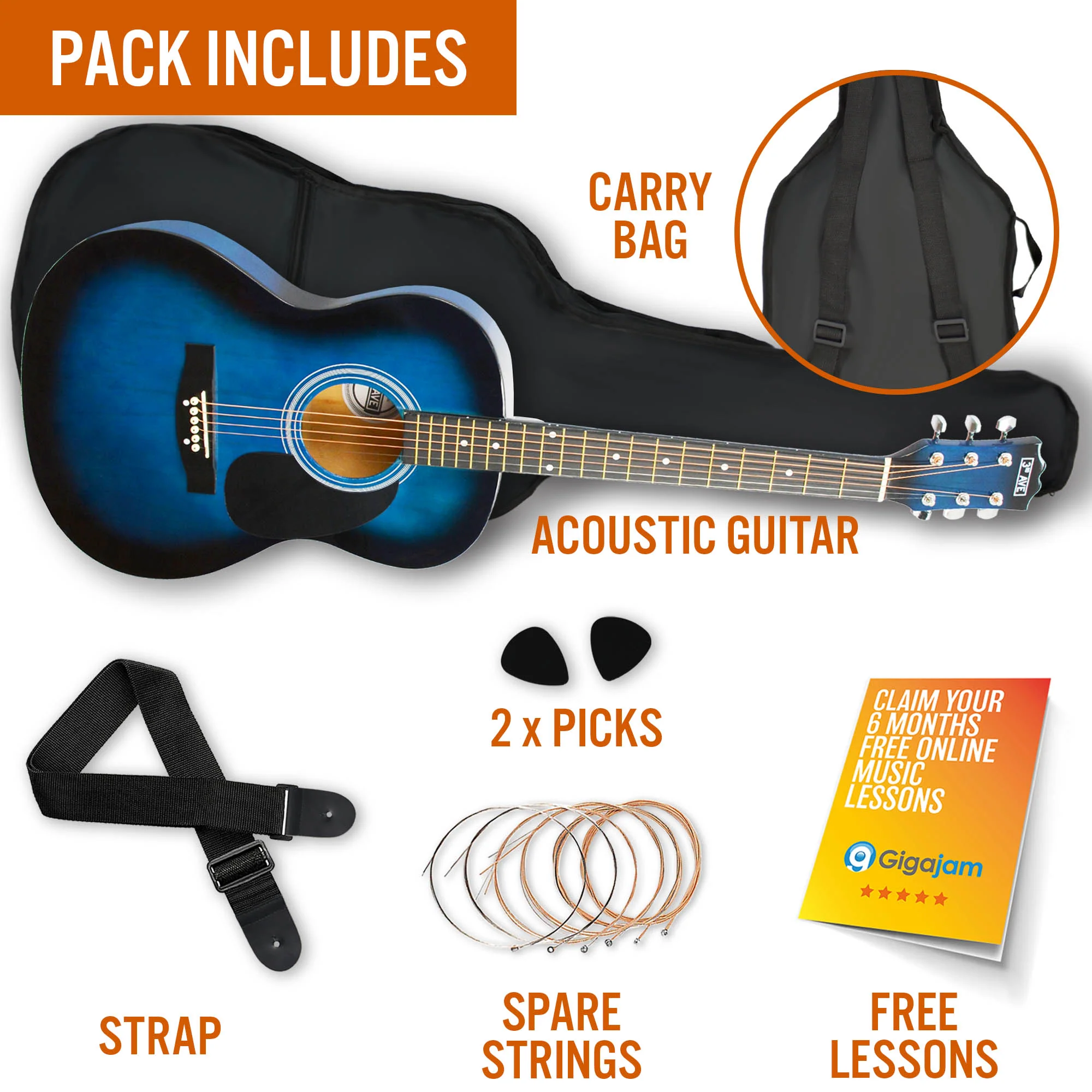 3rd Avenue Full Size Acoustic Guitar Pack - Image 11