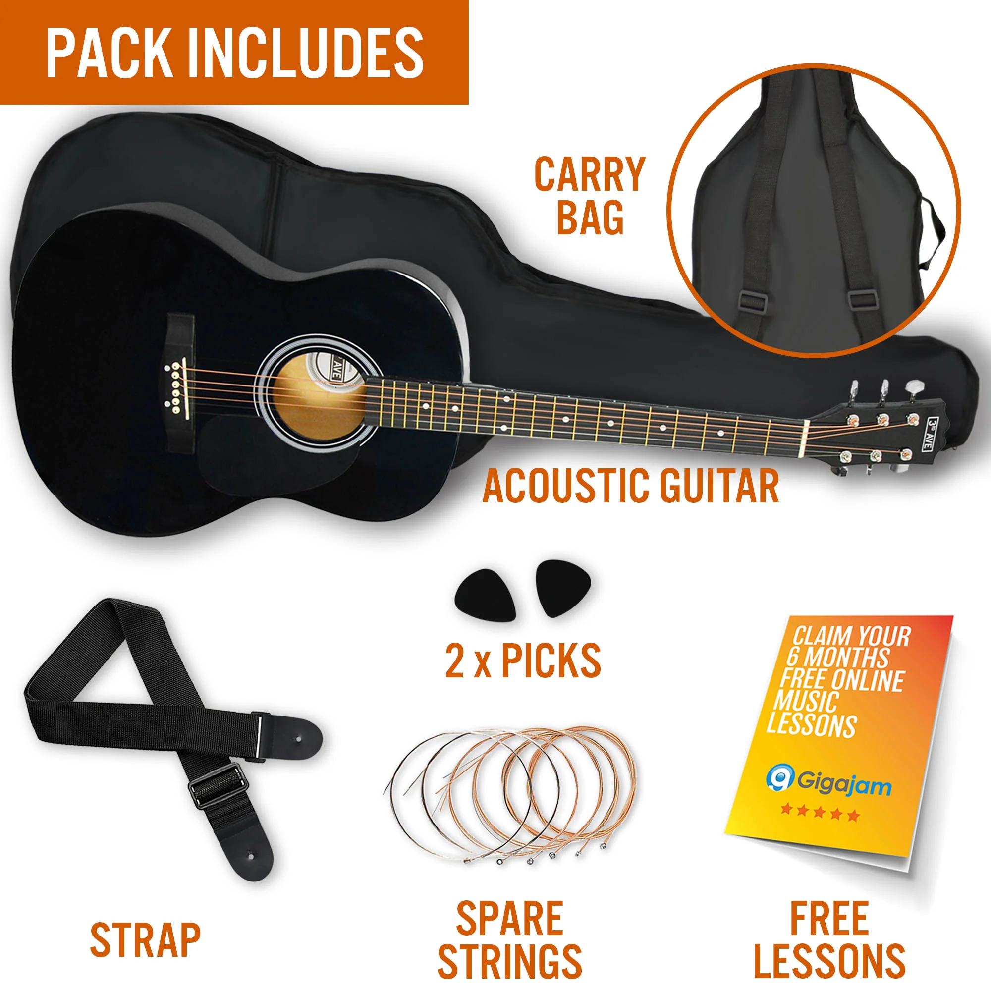 3rd Avenue Full Size Acoustic Guitar Pack - Image 16