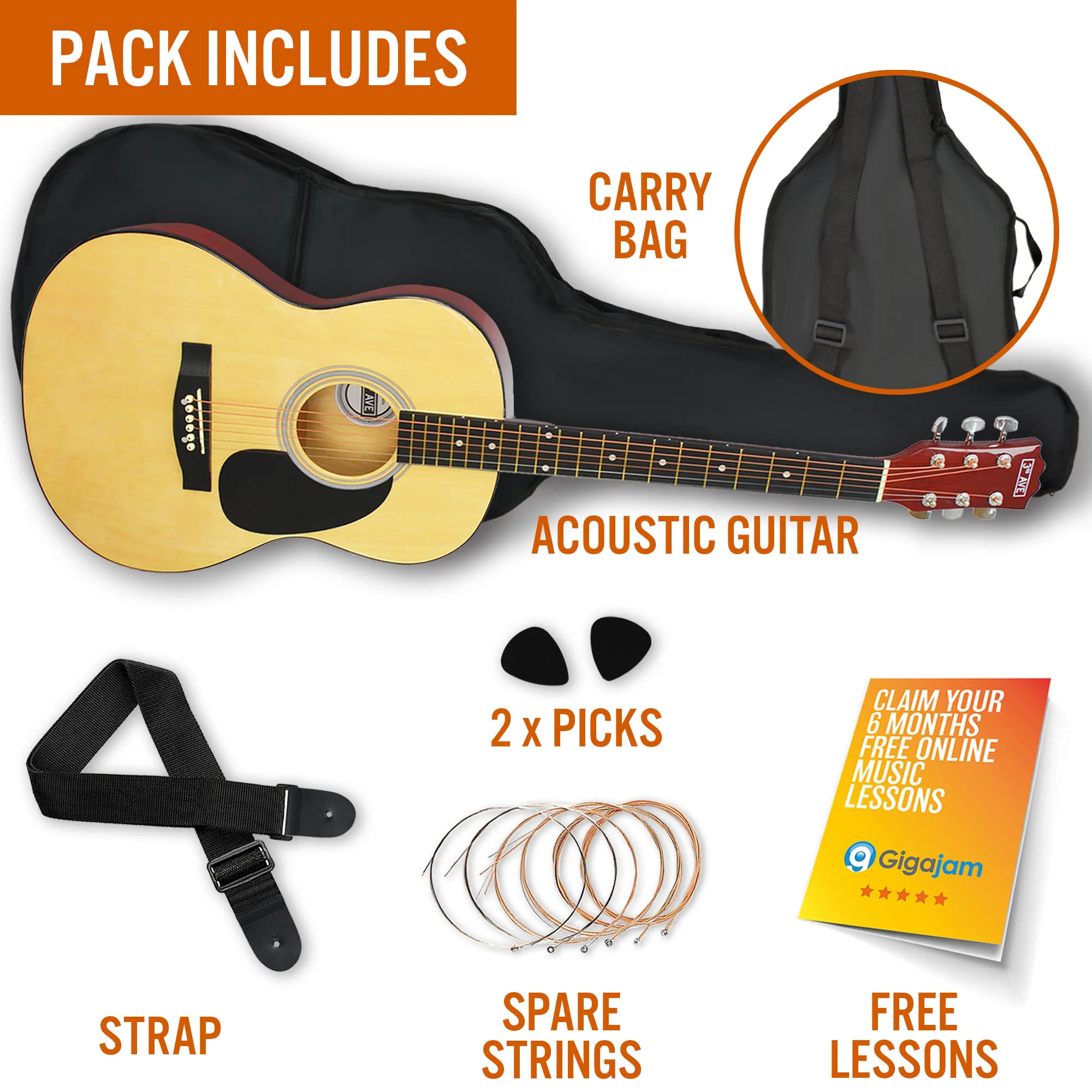 3rd Avenue Full Size Acoustic Guitar Pack - Image 21