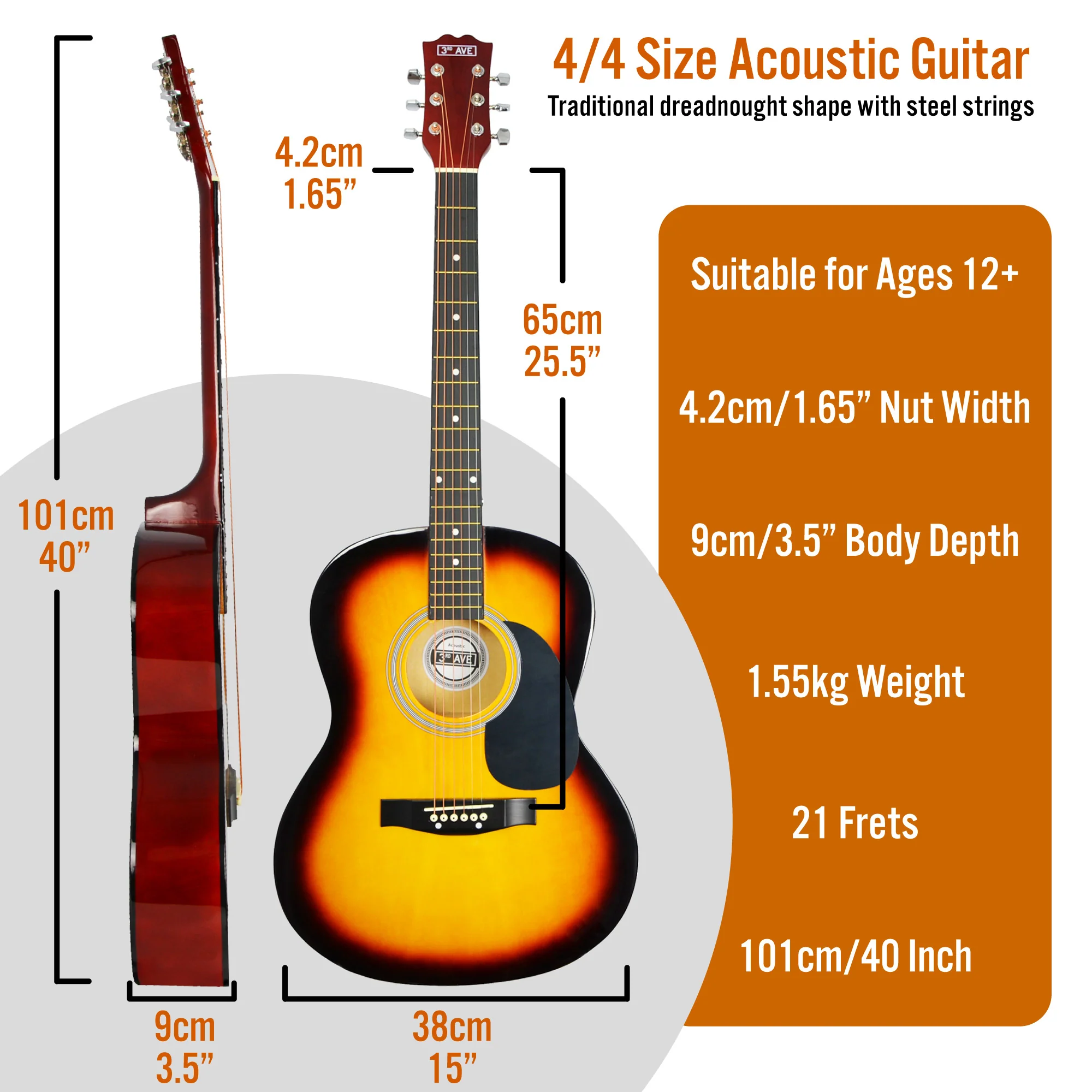 3rd Avenue Full Size Acoustic Guitar Pack - Image 5