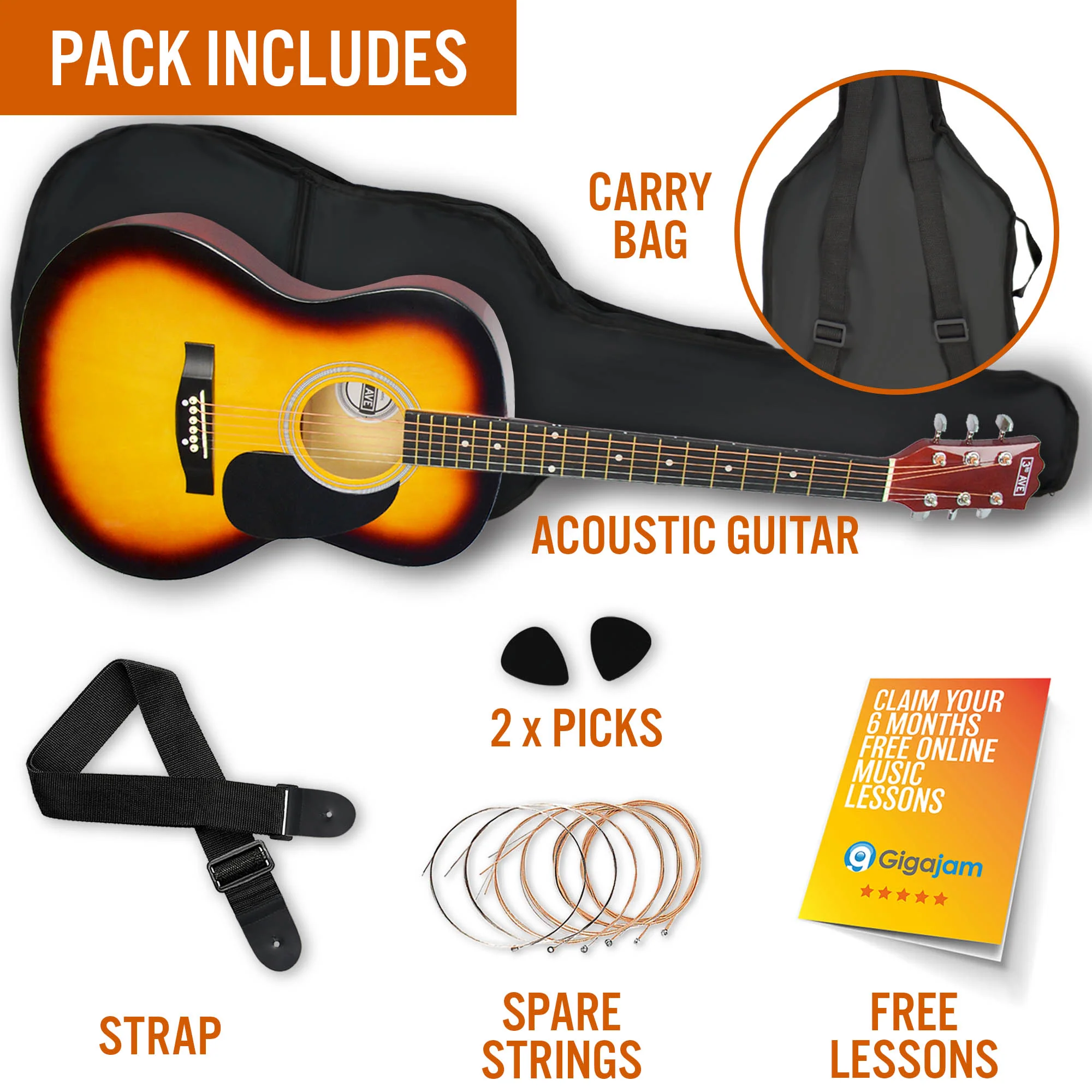 3rd Avenue Full Size Acoustic Guitar Pack - Image 6