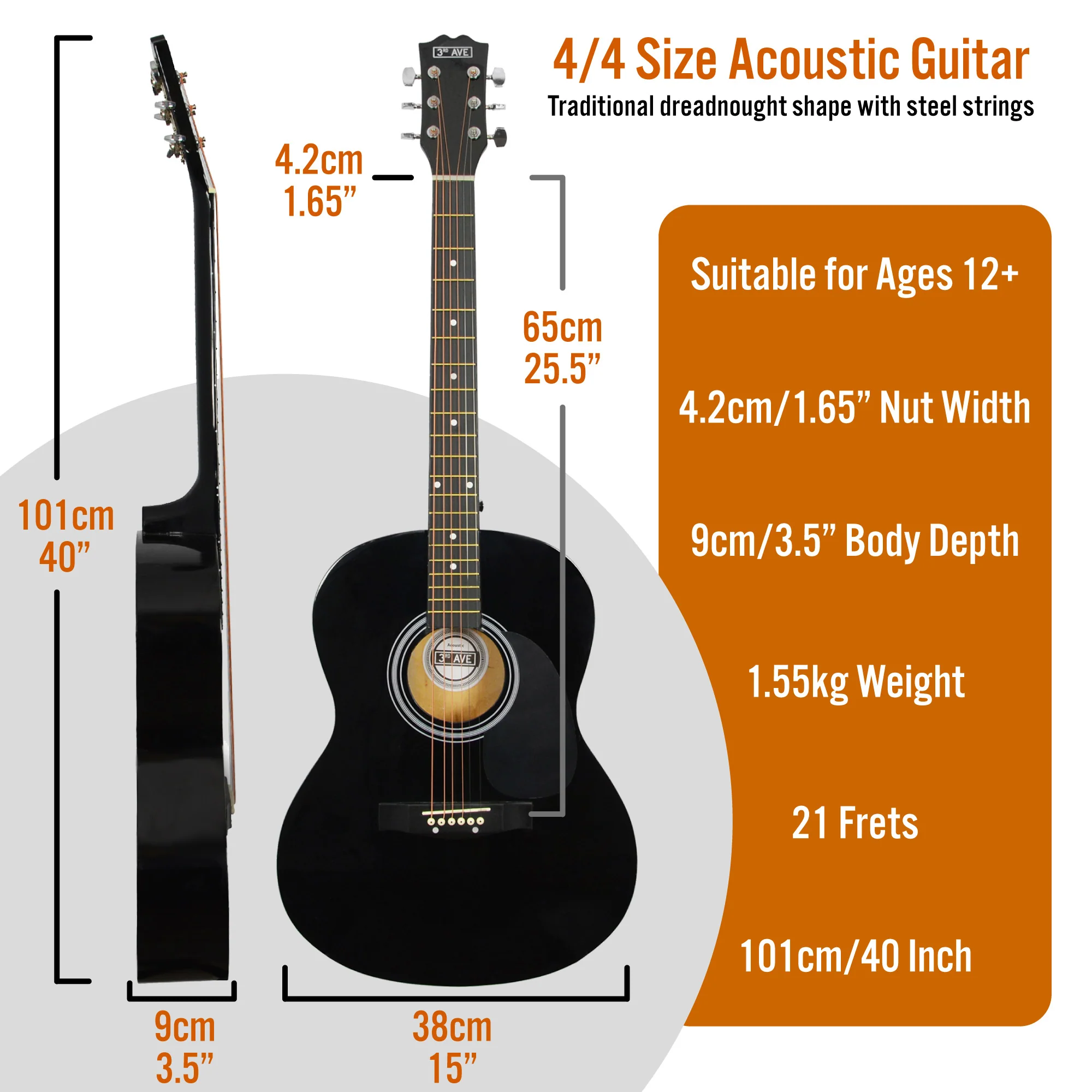 3rd Avenue Full Size Acoustic Guitar Premium Pack - Image 10